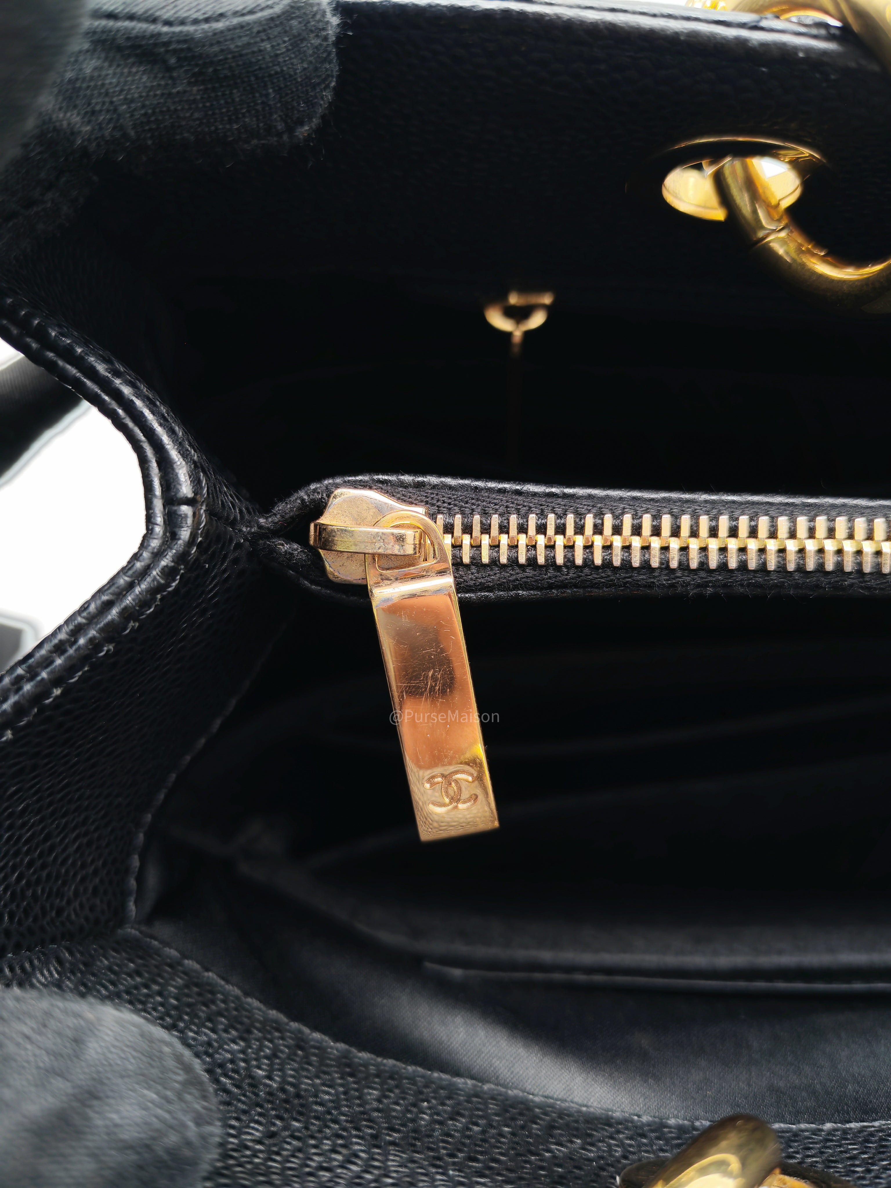 Chanel Grand Shopping Tote Bag (GST) in Black Quilted Caviar Leather and Gold Hardware Series 17