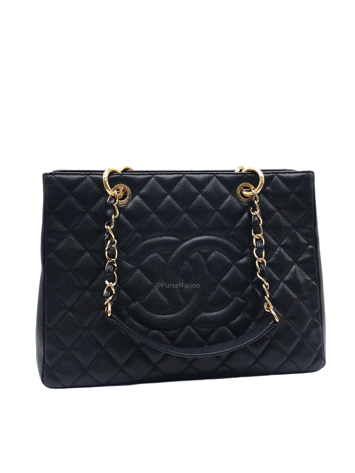 Chanel Grand Shopping Tote Bag (GST) in Black Quilted Caviar Leather and Gold Hardware Series 17