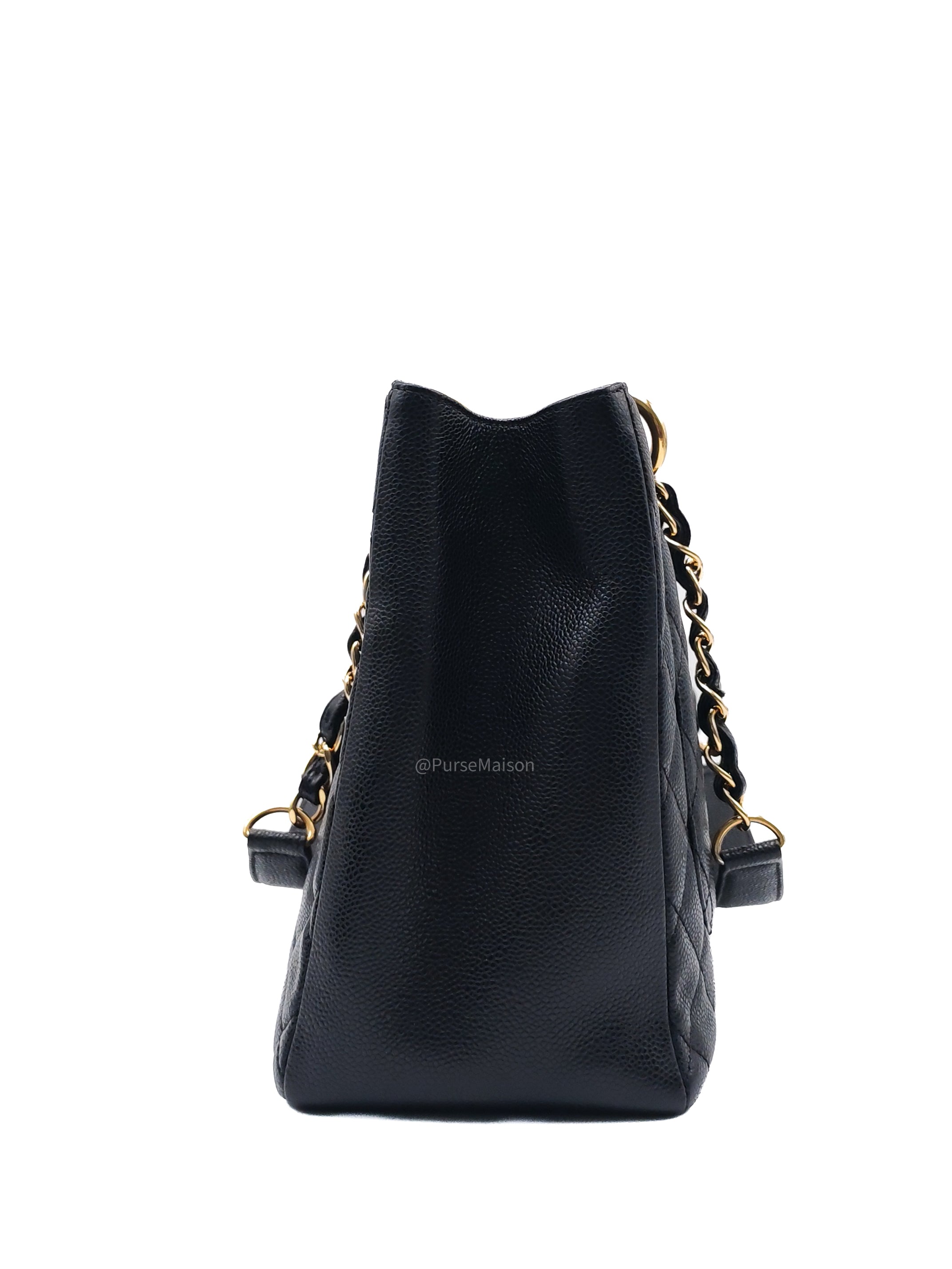 Chanel Grand Shopping Tote Bag (GST) in Black Quilted Caviar Leather and Gold Hardware Series 17