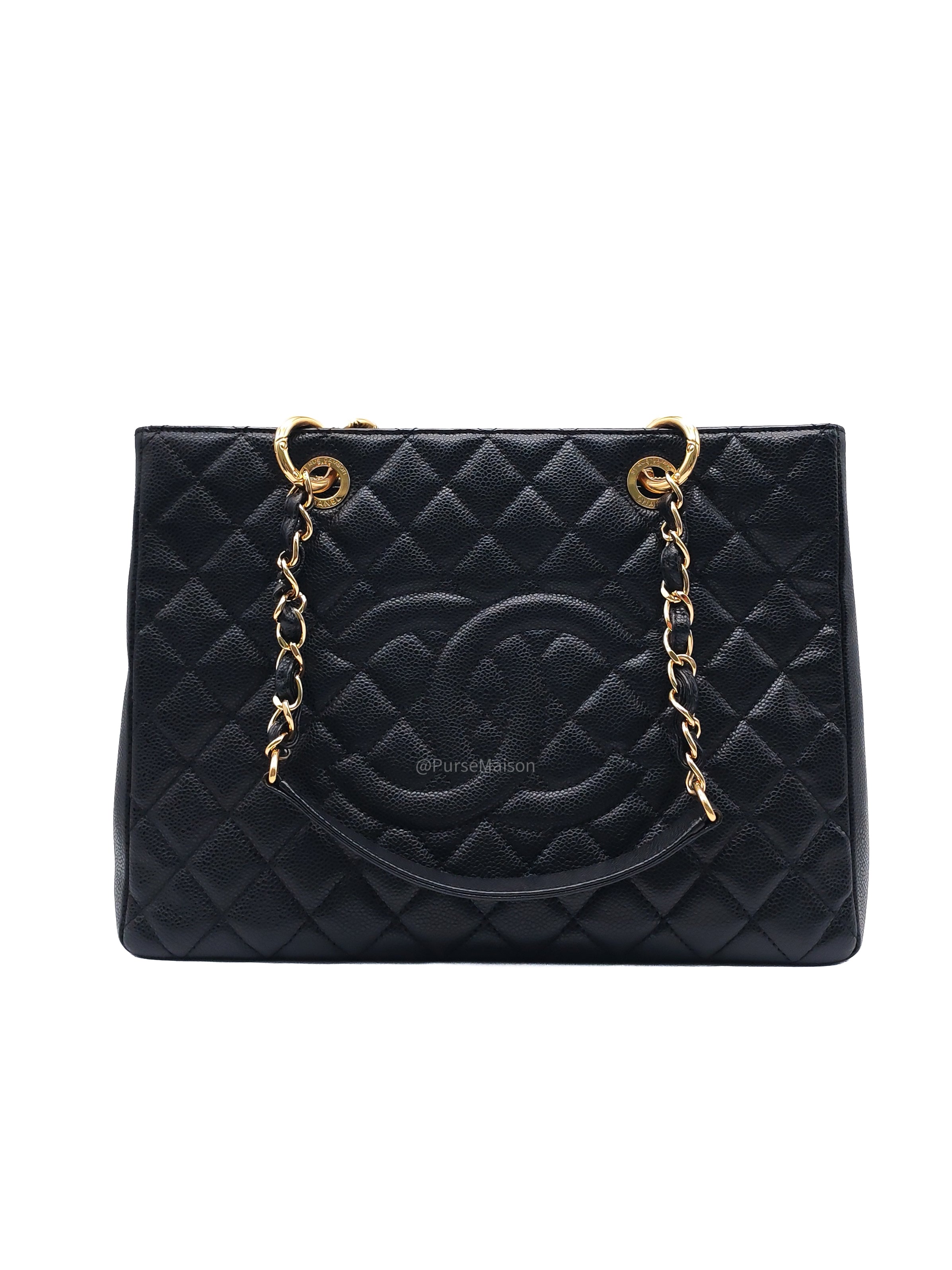 Chanel Grand Shopping Tote Bag (GST) in Black Quilted Caviar Leather and Gold Hardware Series 17