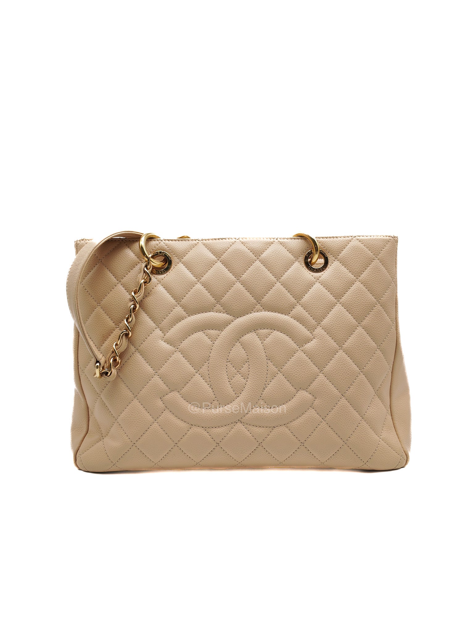 Chanel Grand Shopping Tote in Beige Quilted Caviar Leather and Gold Hardware Series 16