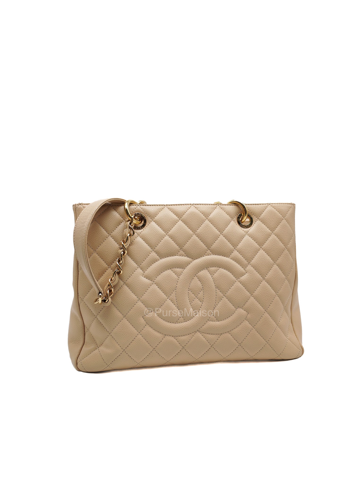 Chanel Grand Shopping Tote in Beige Quilted Caviar Leather and Gold Hardware Series 16