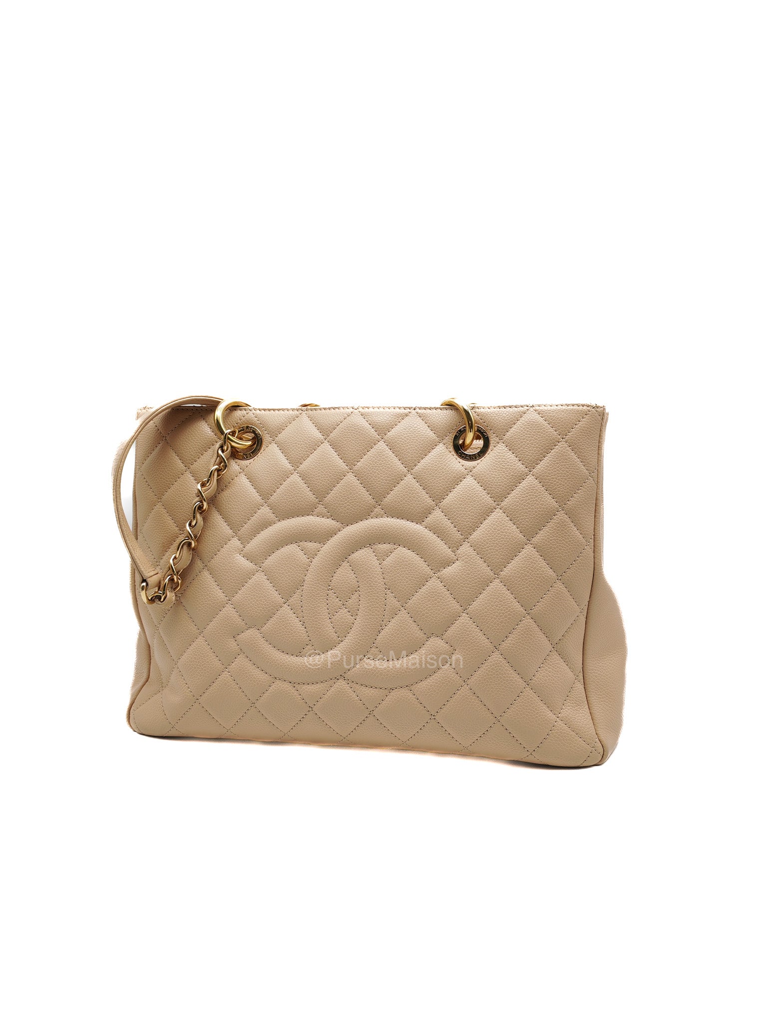 Chanel Grand Shopping Tote in Beige Quilted Caviar Leather and Gold Hardware Series 16