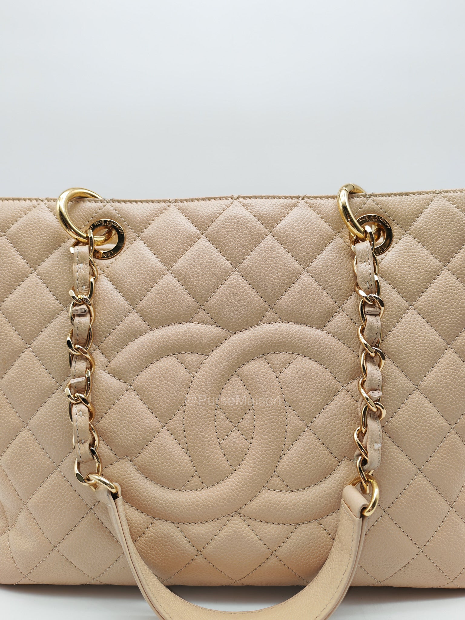 Chanel Grand Shopping Tote in Beige Quilted Caviar Leather and Gold Hardware Series 16