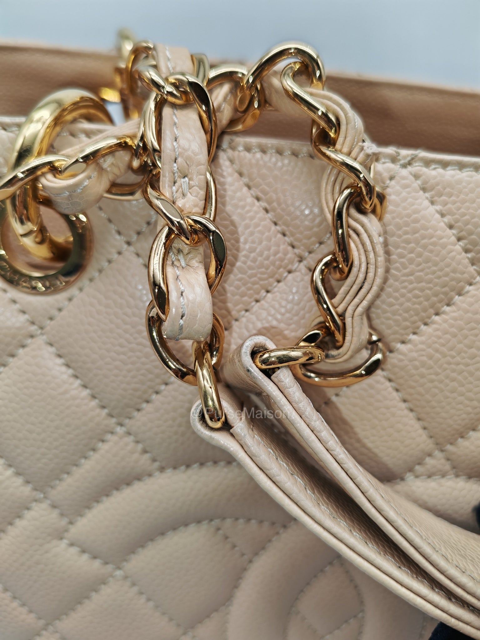 Chanel Grand Shopping Tote in Beige Quilted Caviar Leather and Gold Hardware Series 16