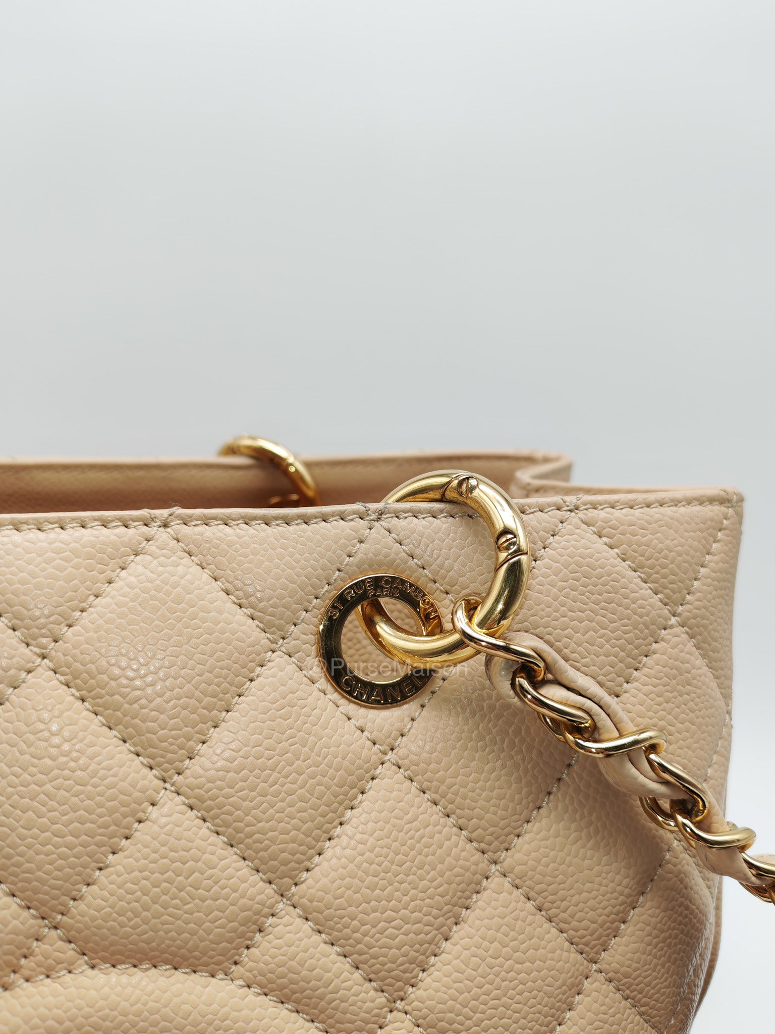 Chanel Grand Shopping Tote in Beige Quilted Caviar Leather and Gold Hardware Series 16