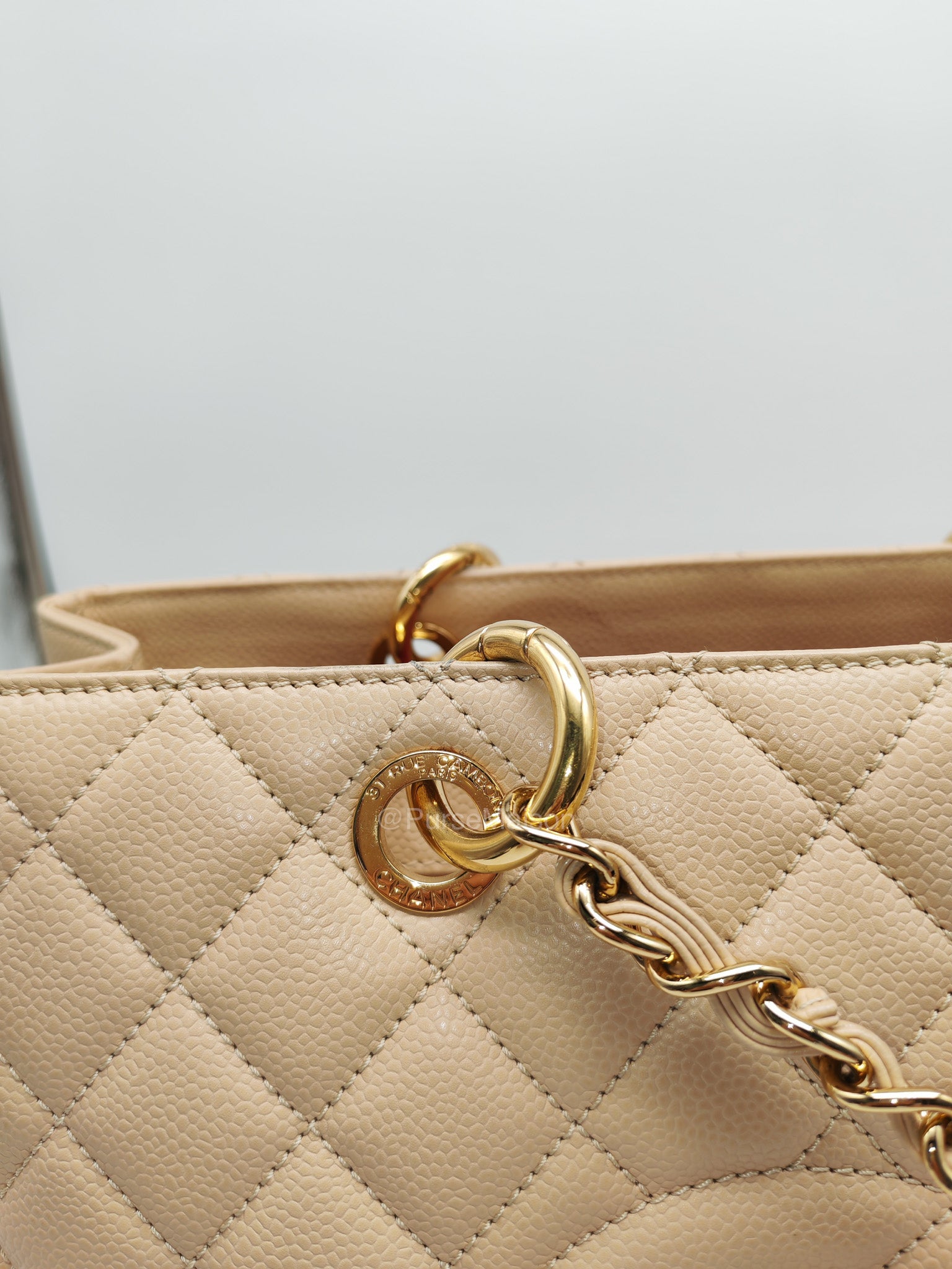 Chanel Grand Shopping Tote in Beige Quilted Caviar Leather and Gold Hardware Series 16