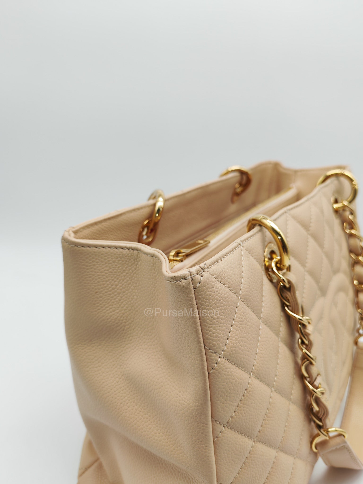 Chanel Grand Shopping Tote in Beige Quilted Caviar Leather and Gold Hardware Series 16