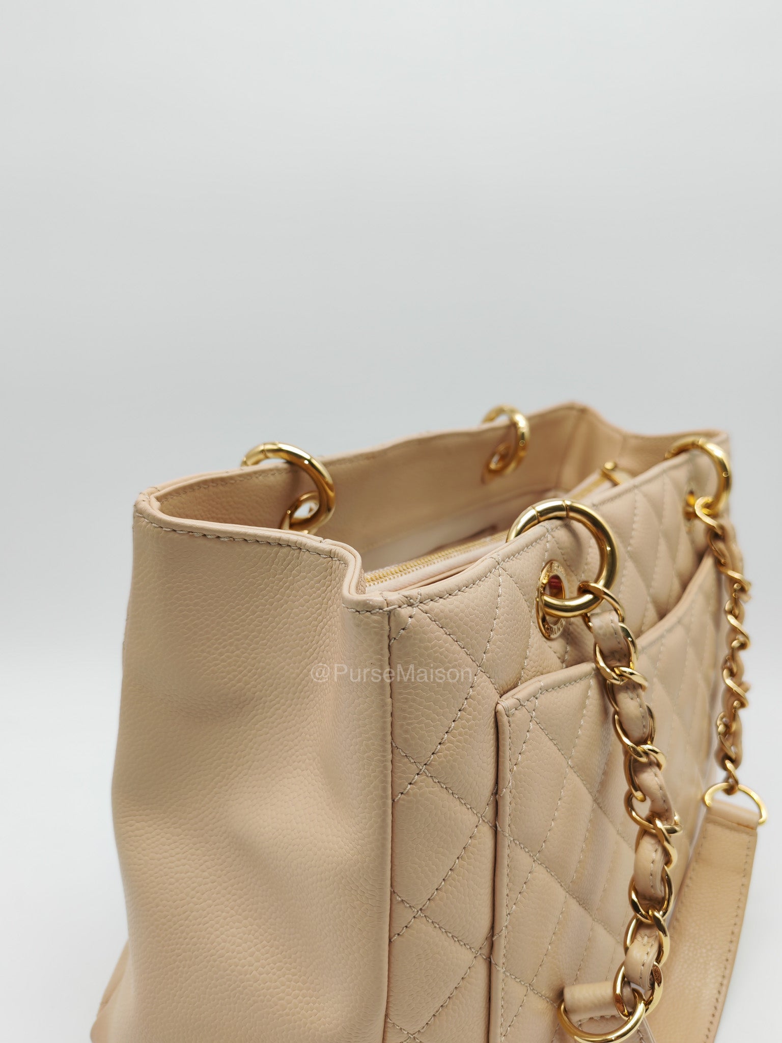 Chanel Grand Shopping Tote in Beige Quilted Caviar Leather and Gold Hardware Series 16