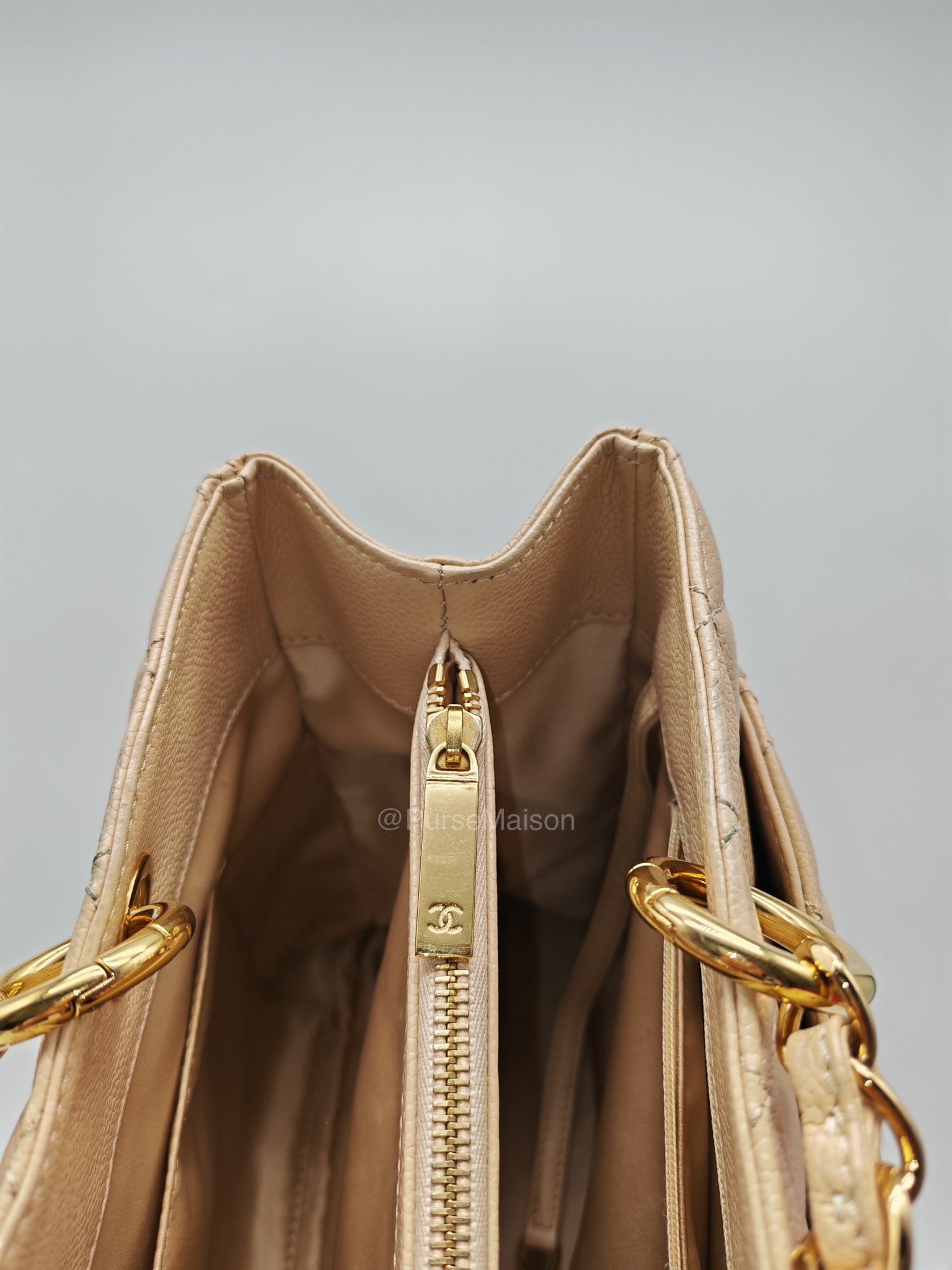 Chanel Grand Shopping Tote in Beige Quilted Caviar Leather and Gold Hardware Series 16