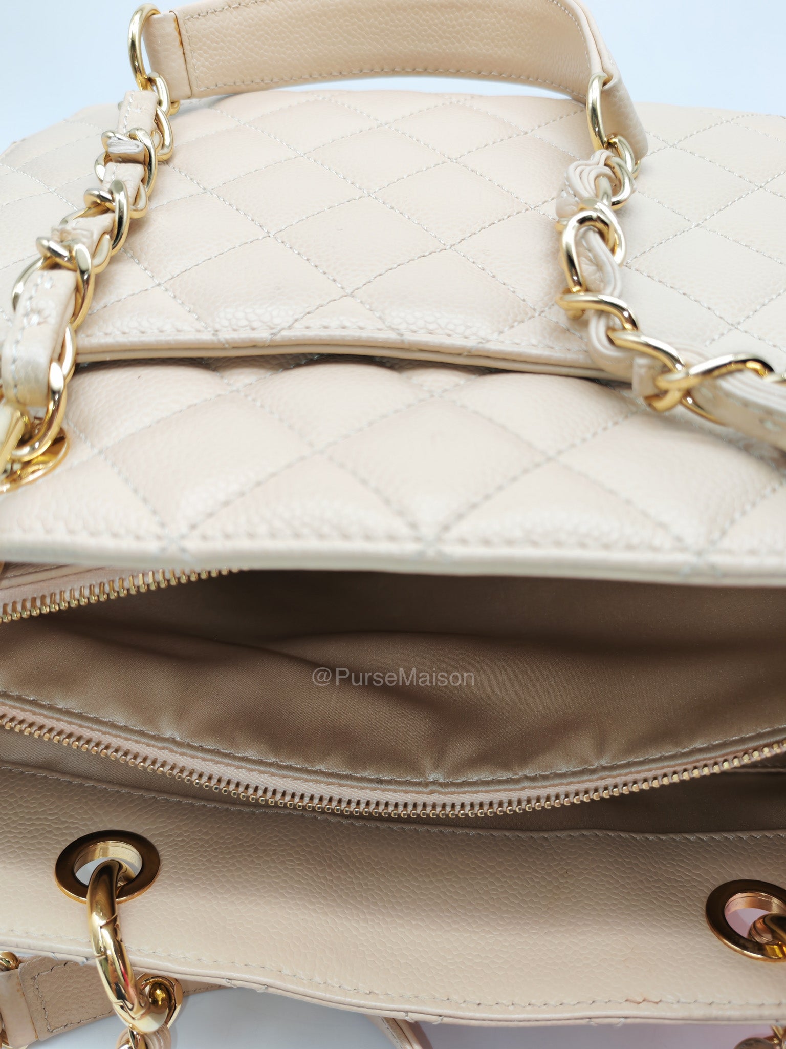 Chanel Grand Shopping Tote in Beige Quilted Caviar Leather and Gold Hardware Series 16