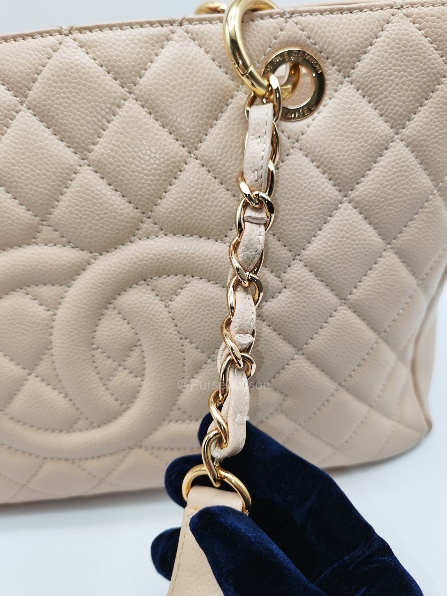 Chanel Grand Shopping Tote in Beige Quilted Caviar Leather and Gold Hardware Series 16