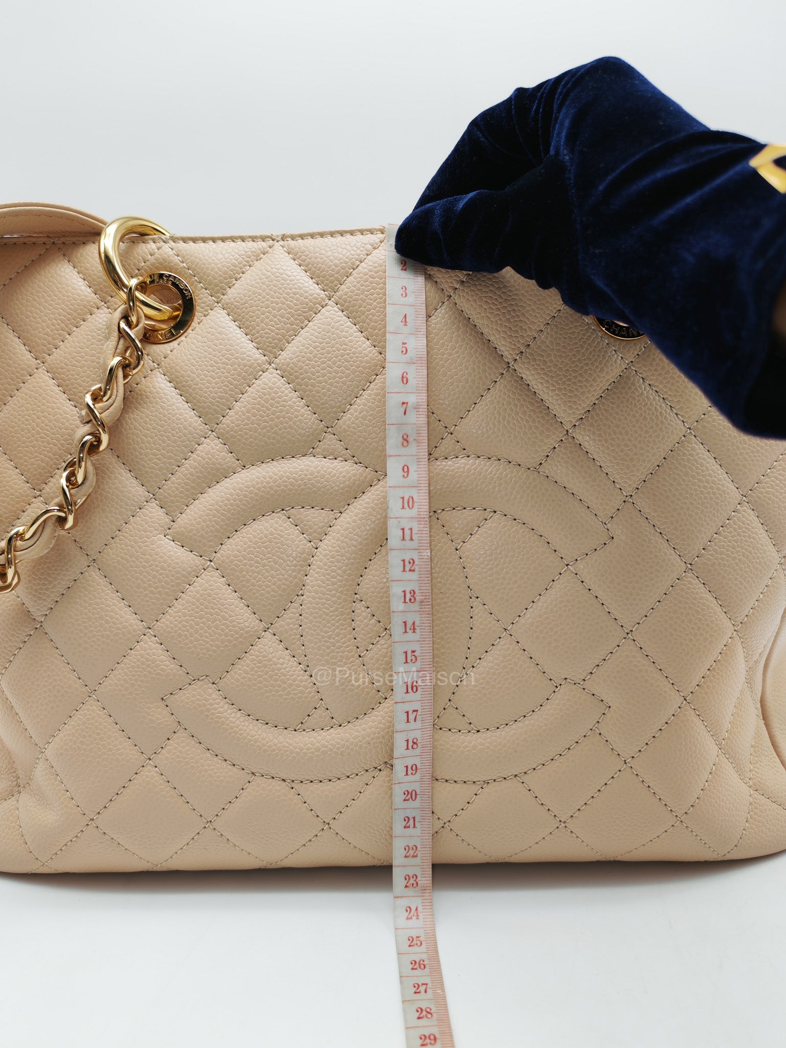 Chanel Grand Shopping Tote in Beige Quilted Caviar Leather and Gold Hardware Series 16