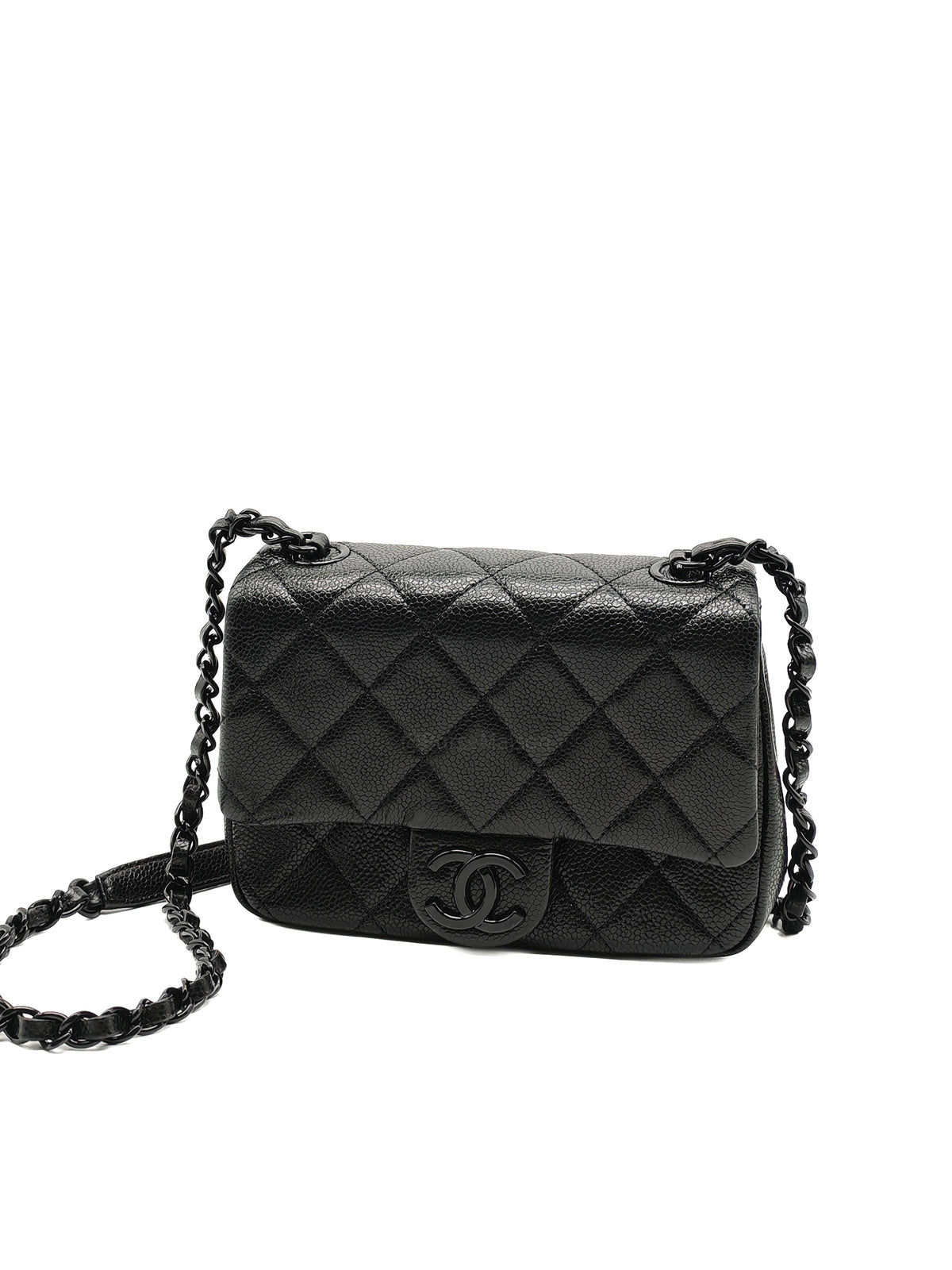 Chanel Incognito Mini Square Flap Bag in Black Caviar Leather and So Black Hardware Series 29