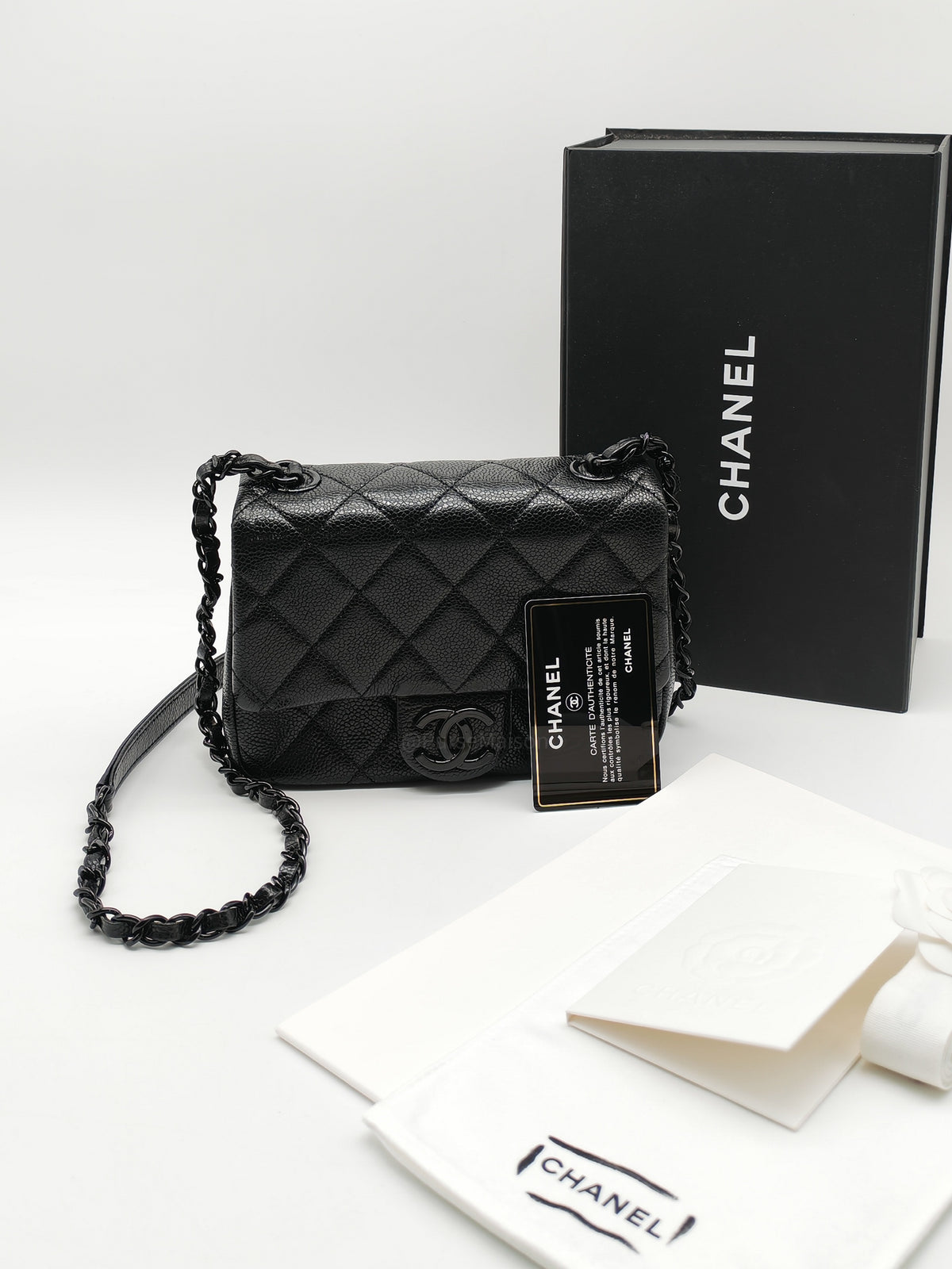 Chanel Incognito Mini Square Flap Bag in Black Caviar Leather and So Black Hardware Series 29