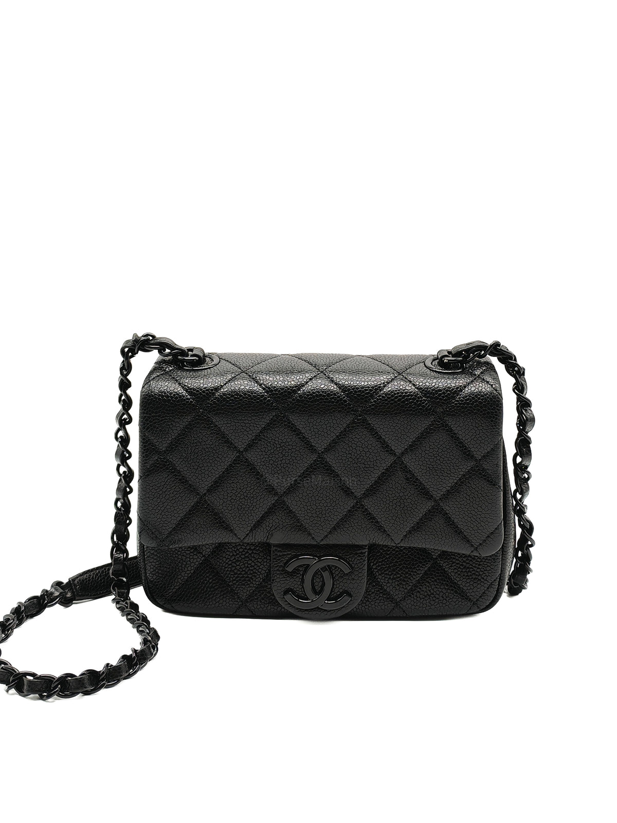 Chanel Incognito Mini Square Flap Bag in Black Caviar Leather and So Black Hardware Series 29