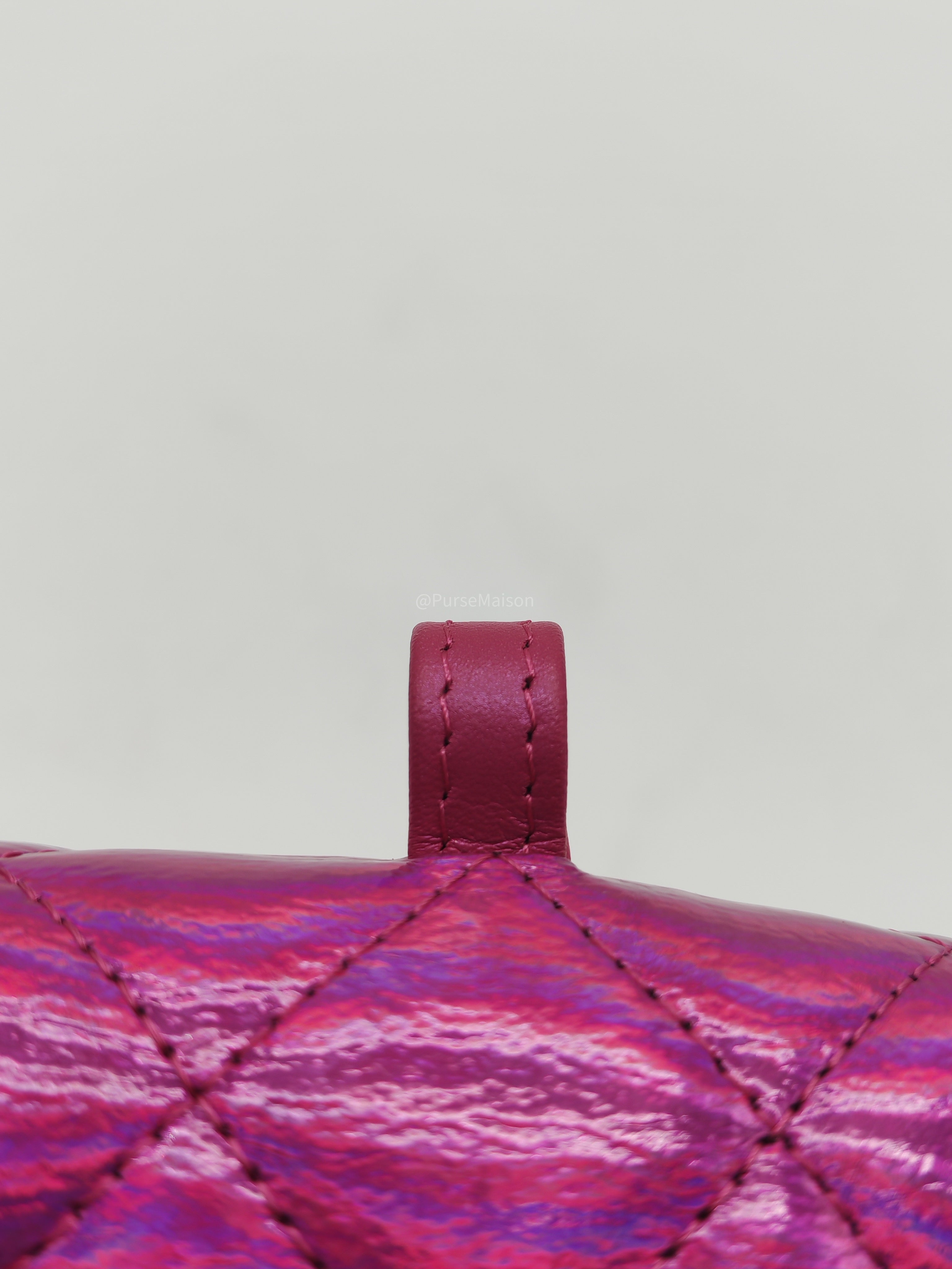 Chanel 24C Hook Card Holder Micro Bag in Fuchsia Pink Iridescent Mirror Goatskin Silver Hardware (Microchip)