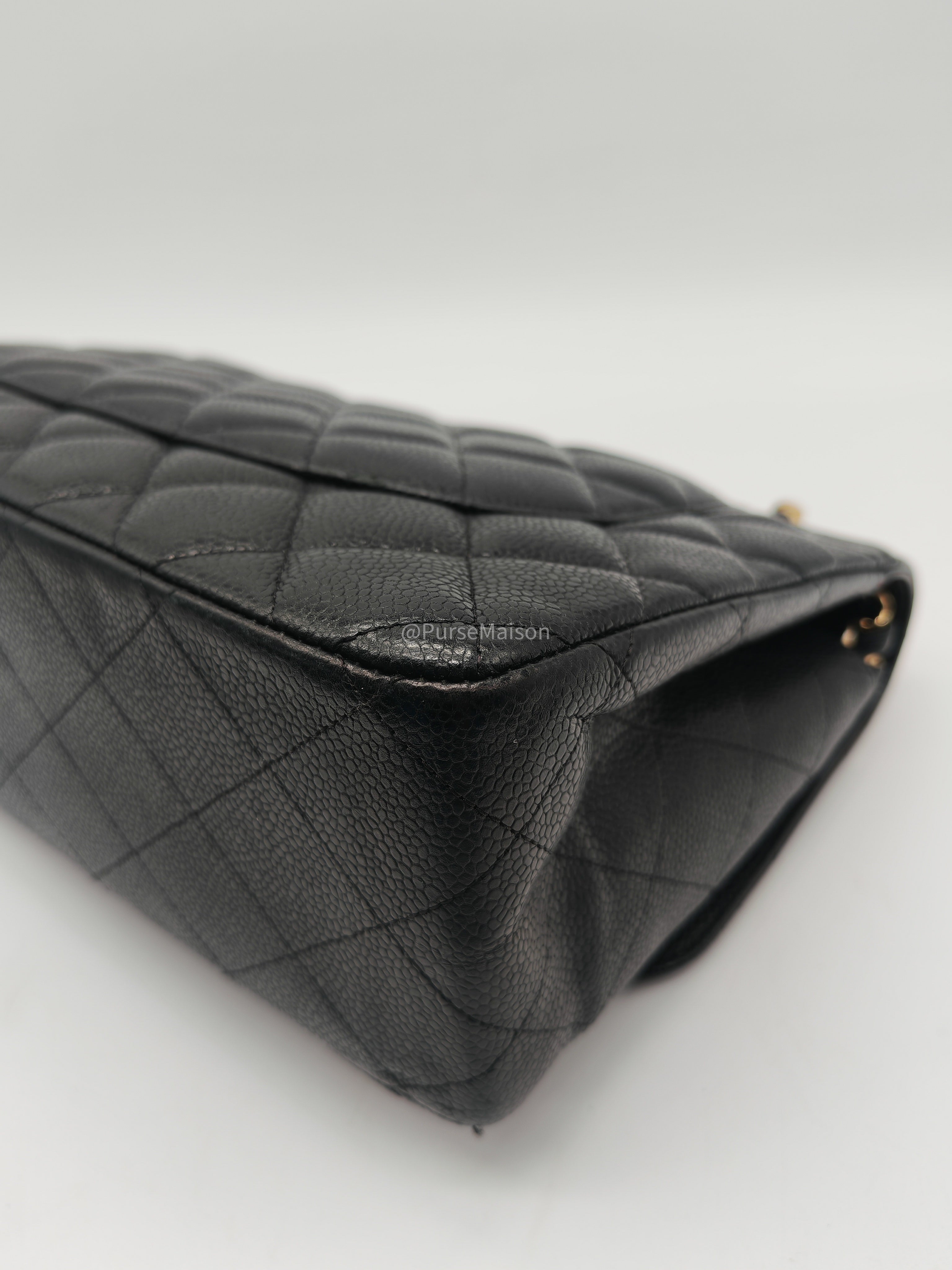 Chanel Classic Doube Flap Jumbo in Black Quilted Caviar Leather and Gold Hardware Series 16