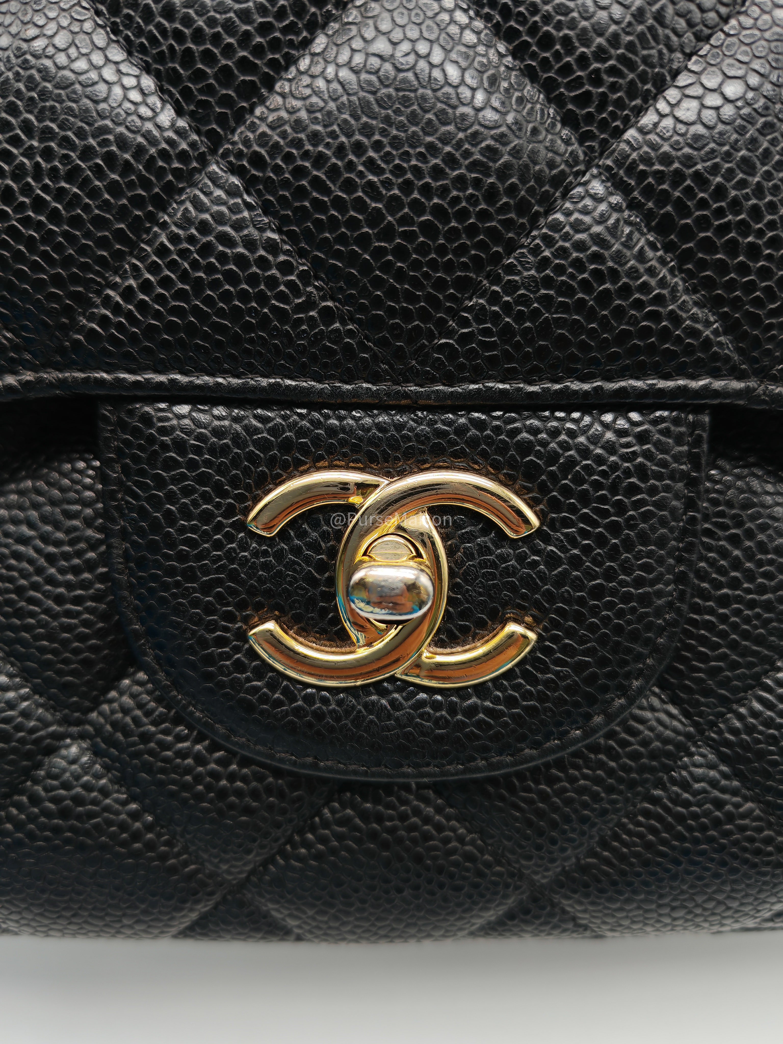 Chanel Classic Doube Flap Jumbo in Black Quilted Caviar Leather and Gold Hardware Series 16