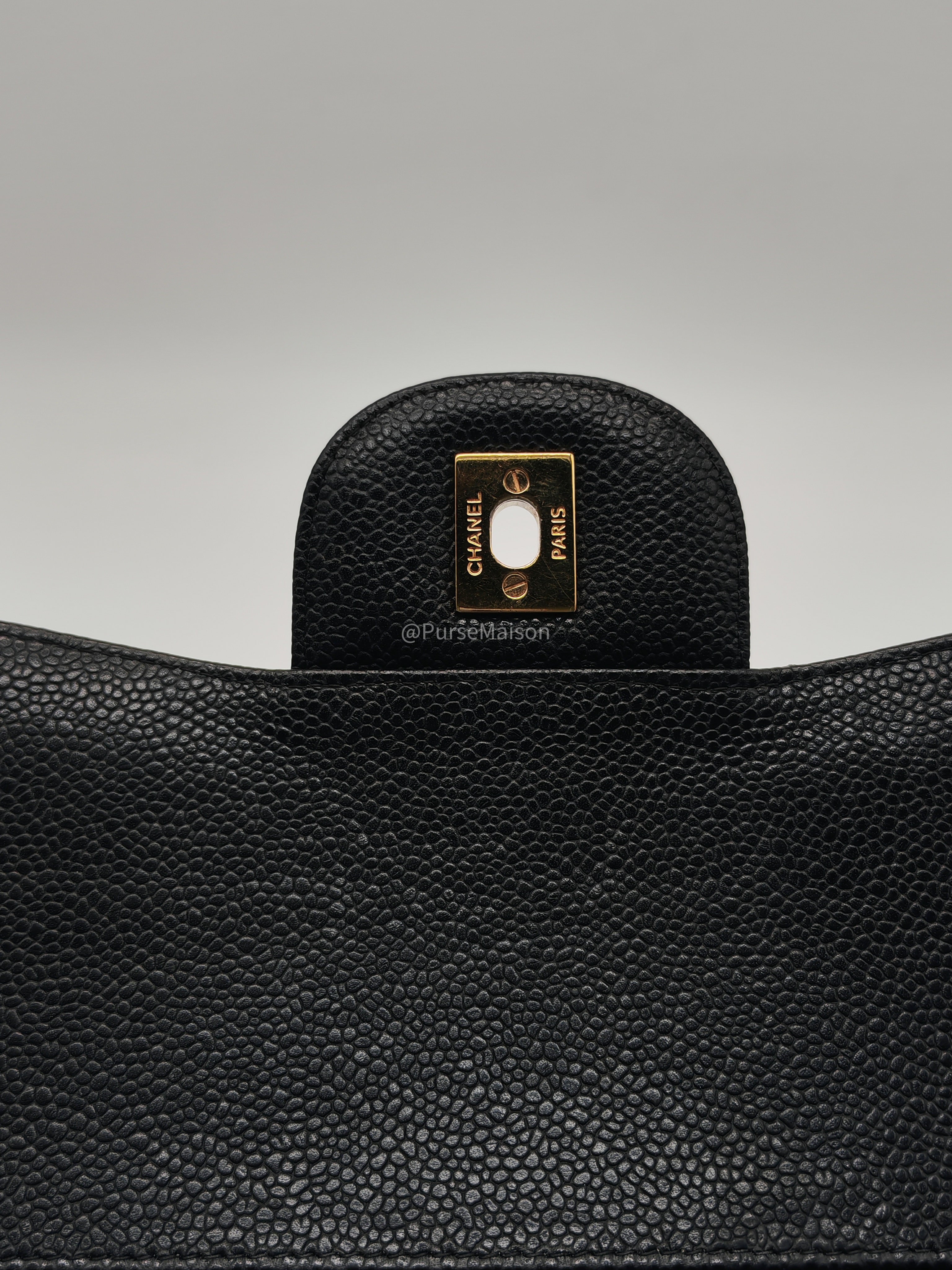 Chanel Classic Doube Flap Jumbo in Black Quilted Caviar Leather and Gold Hardware Series 16