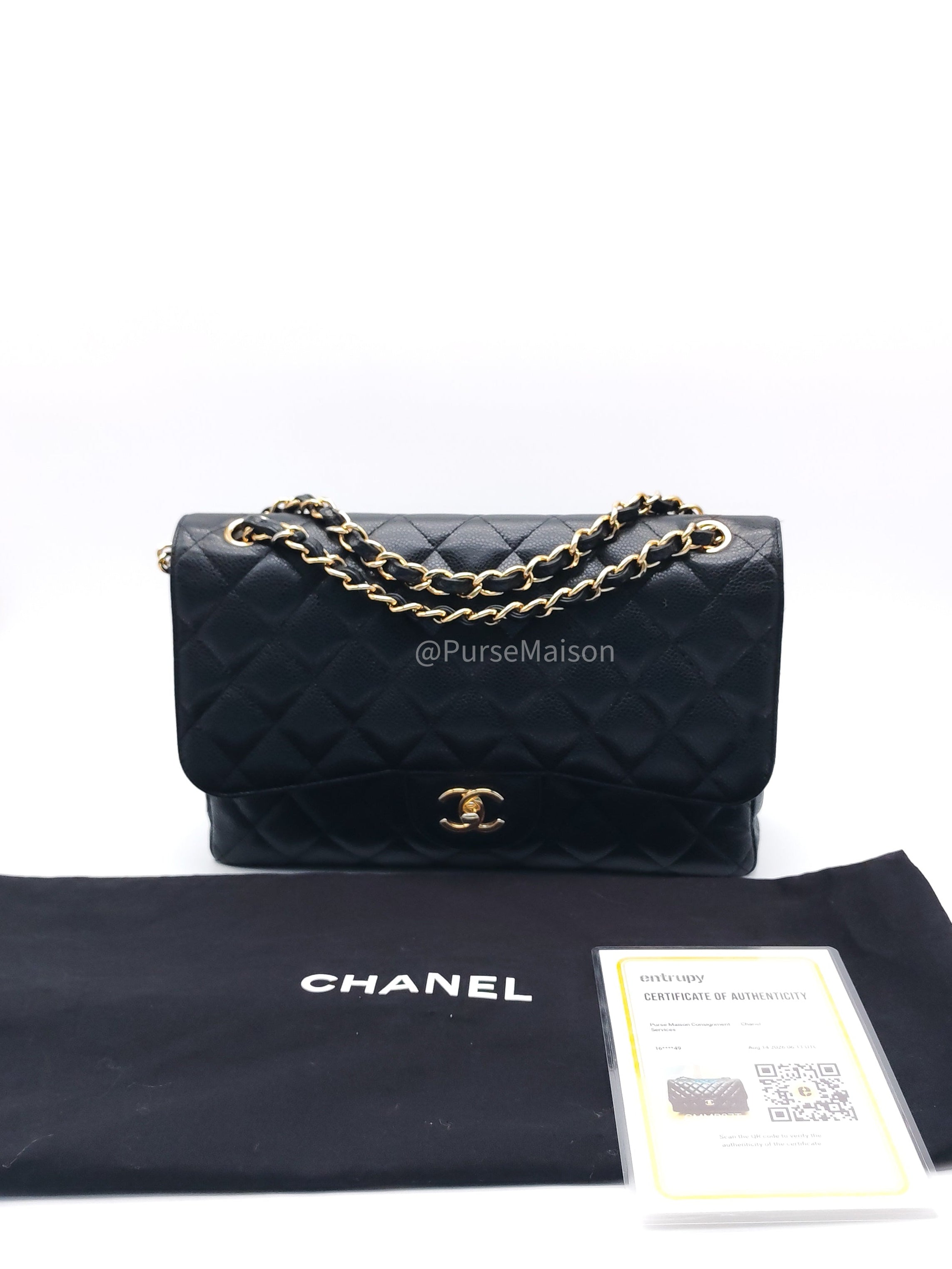 Chanel Classic Doube Flap Jumbo in Black Quilted Caviar Leather and Gold Hardware Series 16