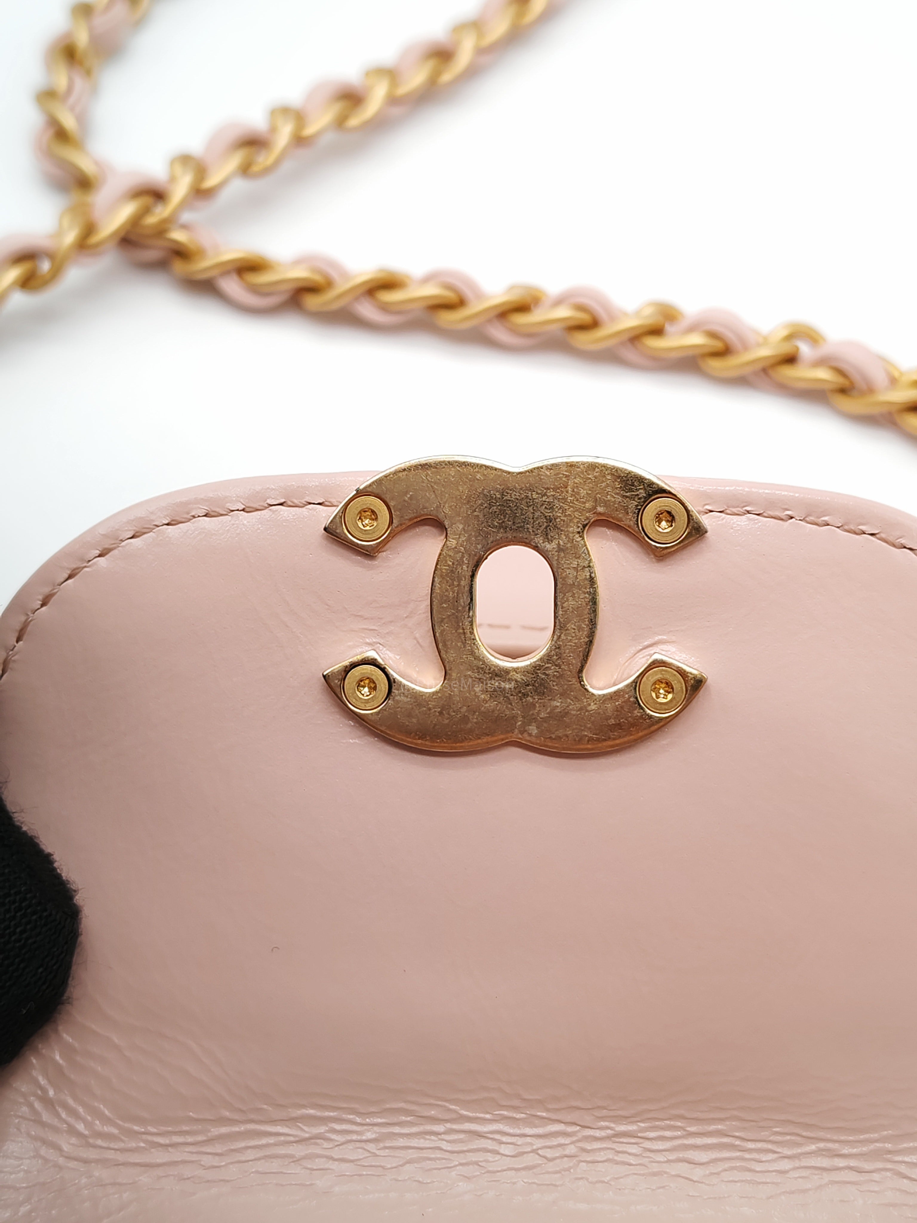 Chanel CC Kelly Small in Baby Pink Shiny Aged Calfskin Leather and Aged Gold Hardware Microchip