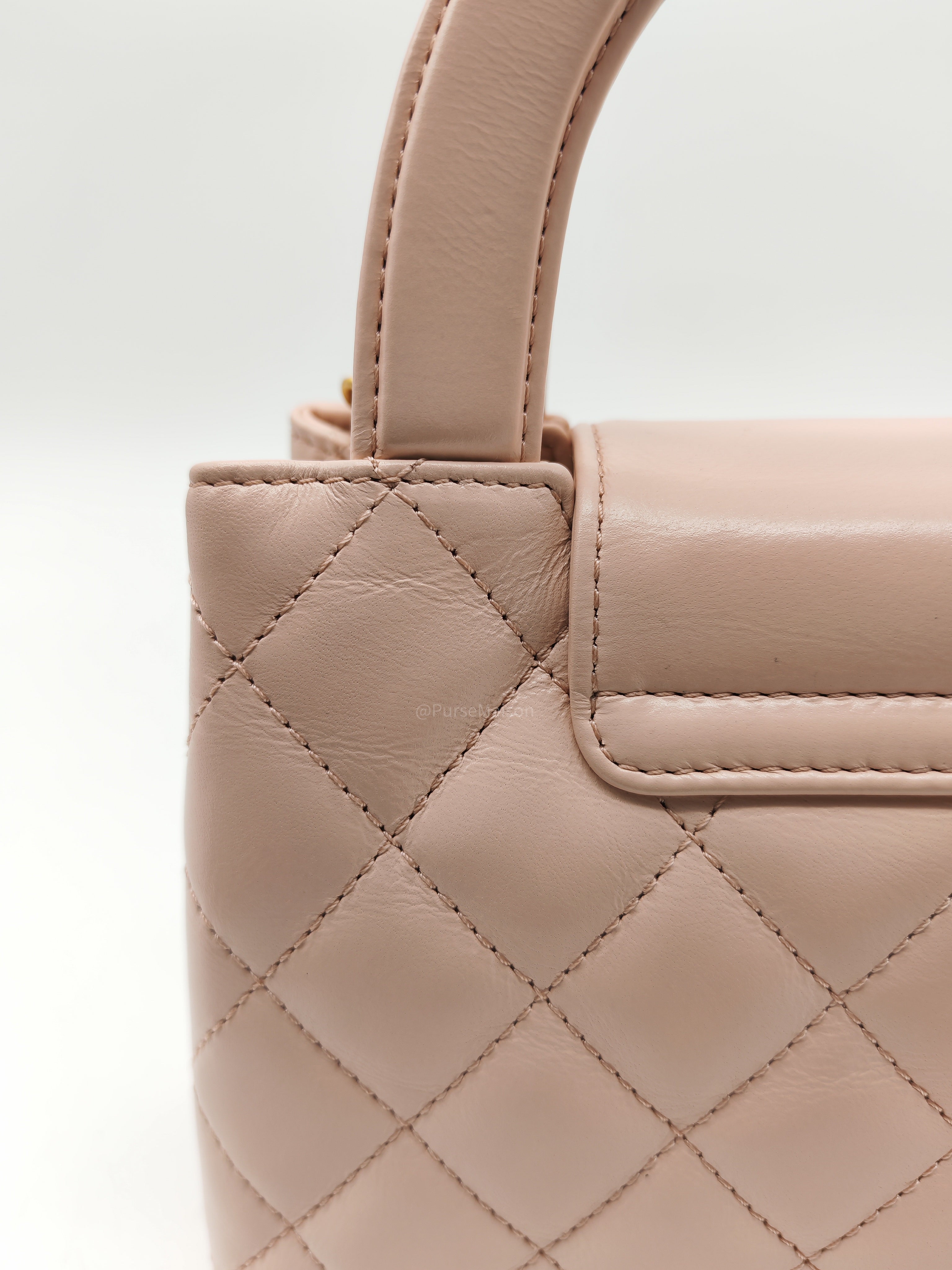 Chanel CC Kelly Small in Baby Pink Shiny Aged Calfskin Leather and Aged Gold Hardware Microchip