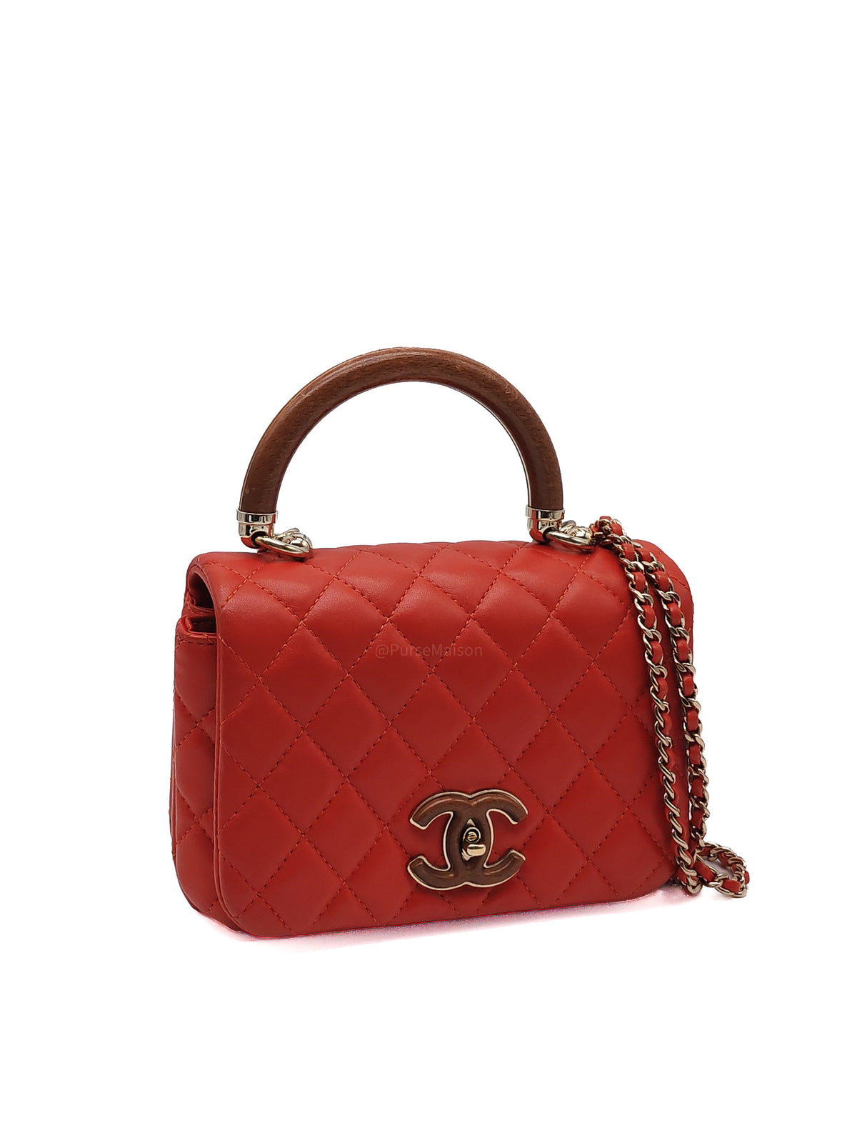 Chanel Knock on Wood Mini in Red Quilted Lambskin Leather and Light Gold Hardware Series 26