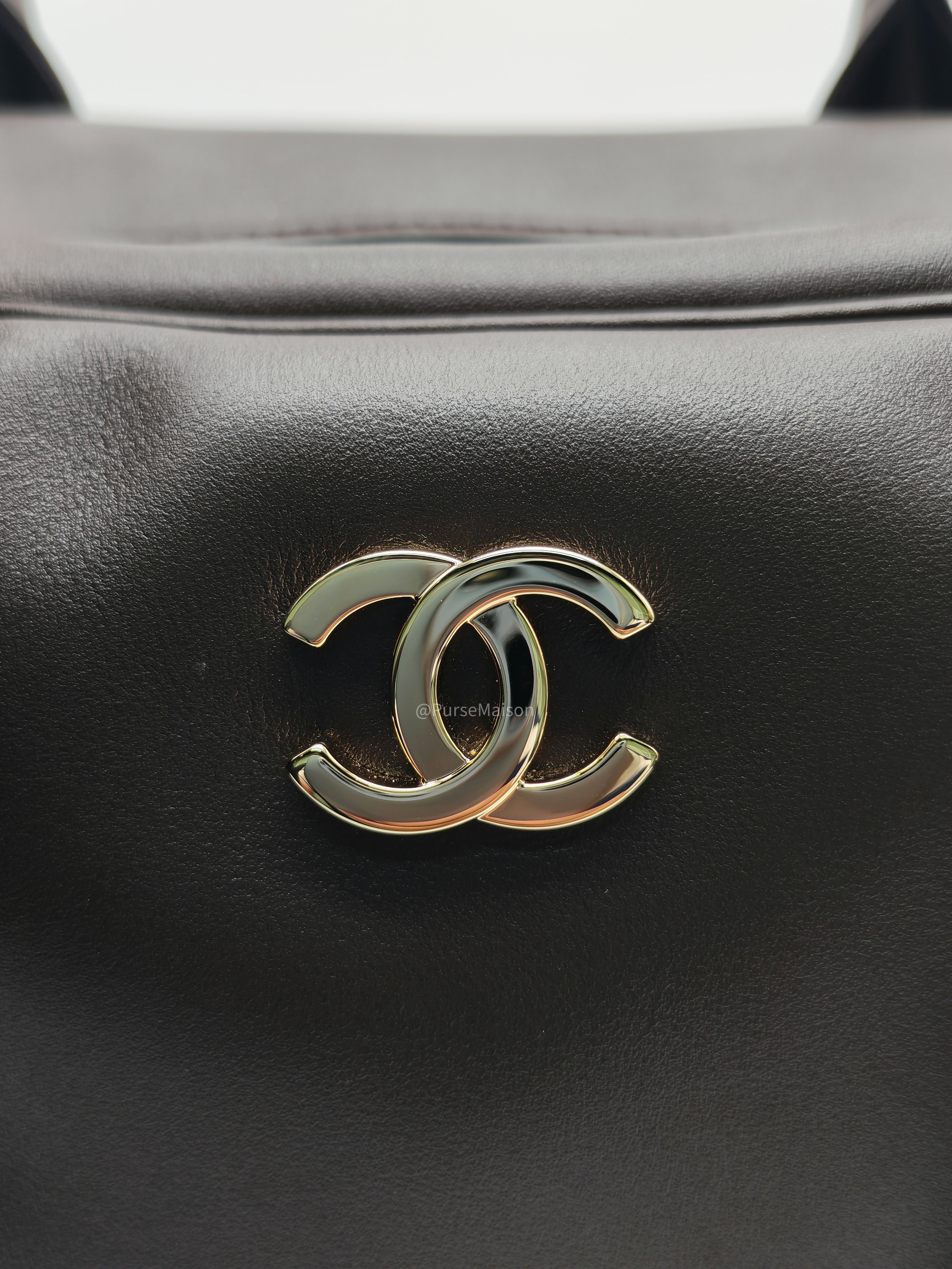 Chanel Large Bowling Bag in Dark Brown Calfskin Leather and Gold Hardware (Microchip)