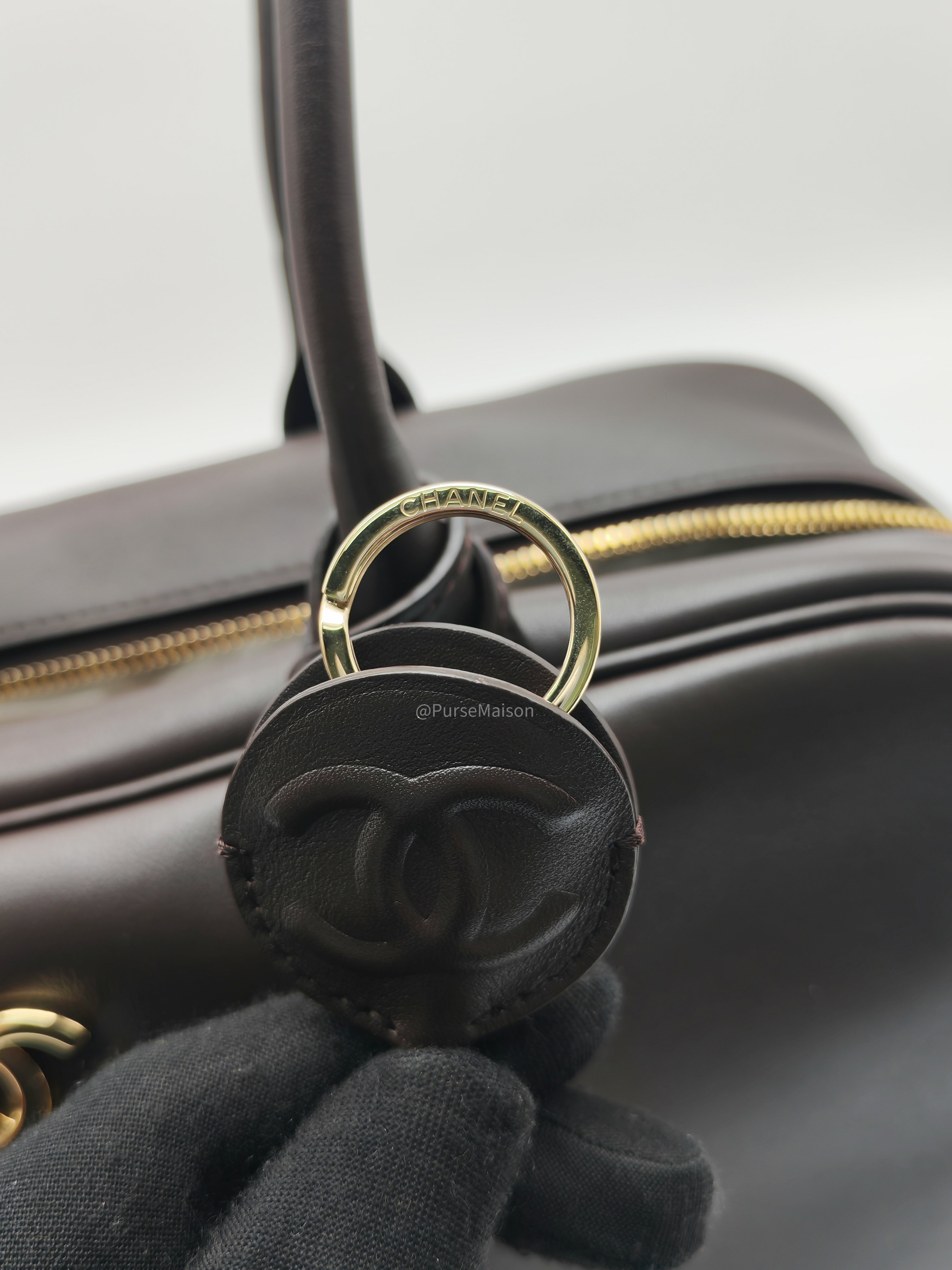 Chanel Large Bowling Bag in Dark Brown Calfskin Leather and Gold Hardware (Microchip)