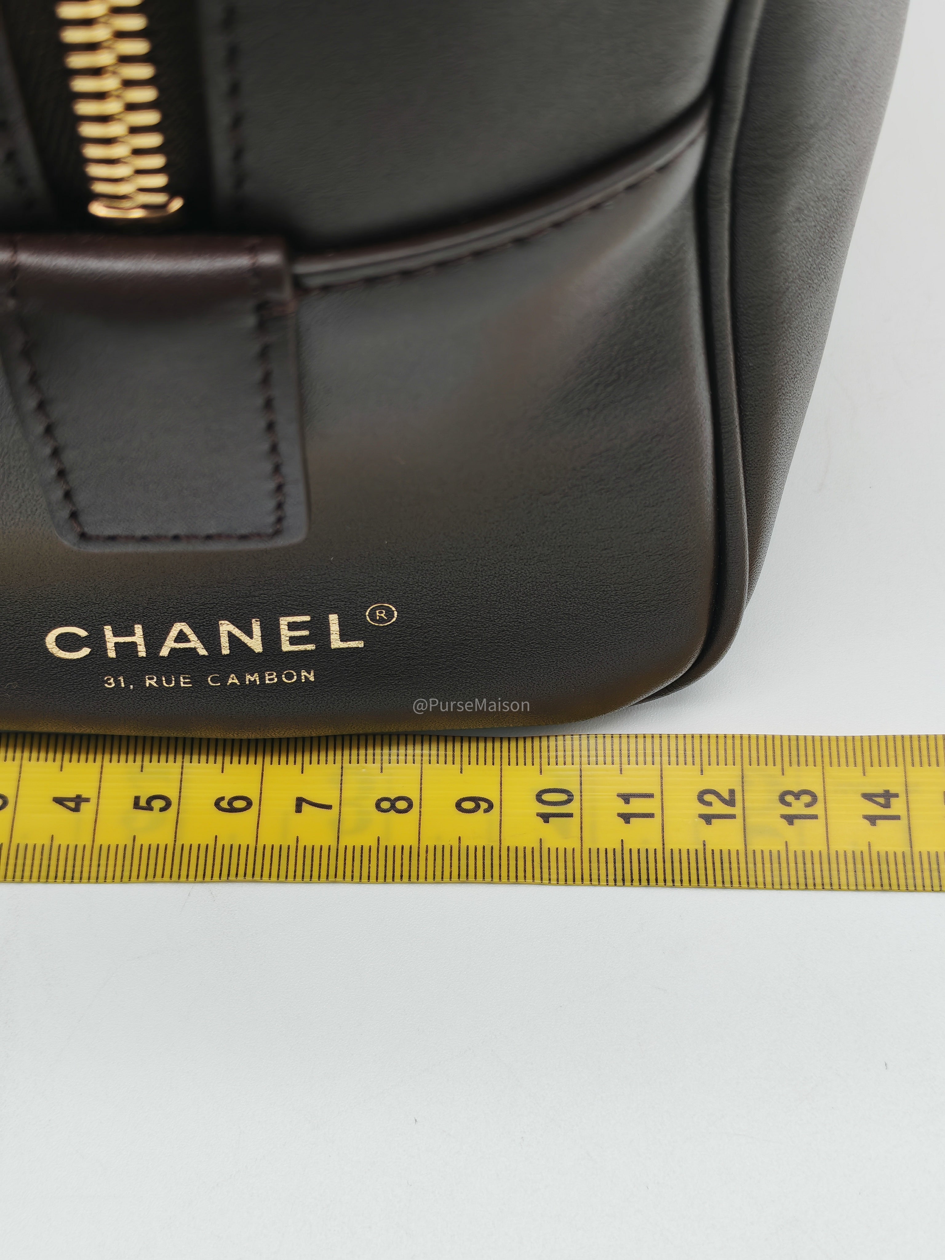 Chanel Large Bowling Bag in Dark Brown Calfskin Leather and Gold Hardware (Microchip)