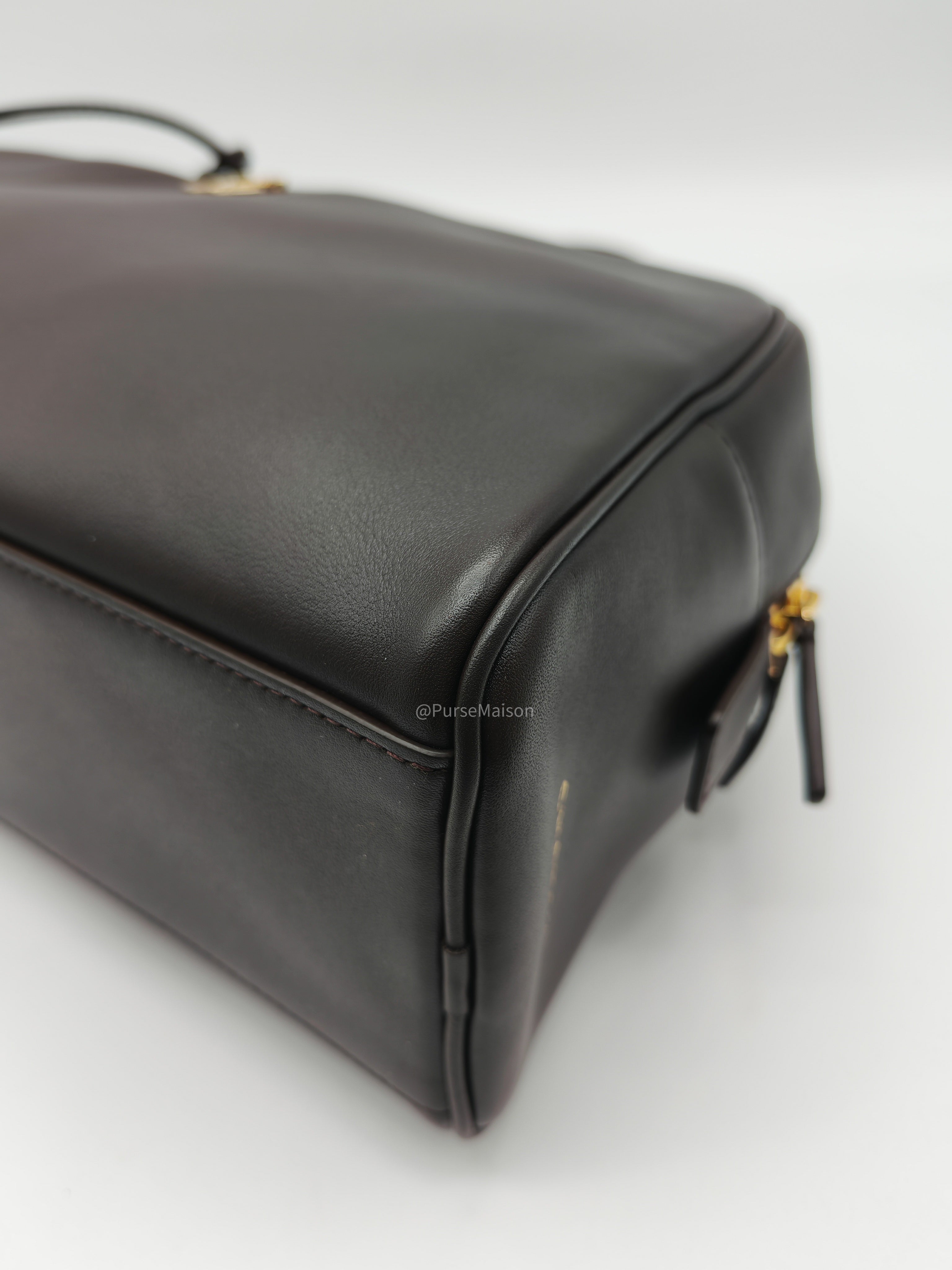 Chanel Large Bowling Bag in Dark Brown Calfskin Leather and Gold Hardware (Microchip)