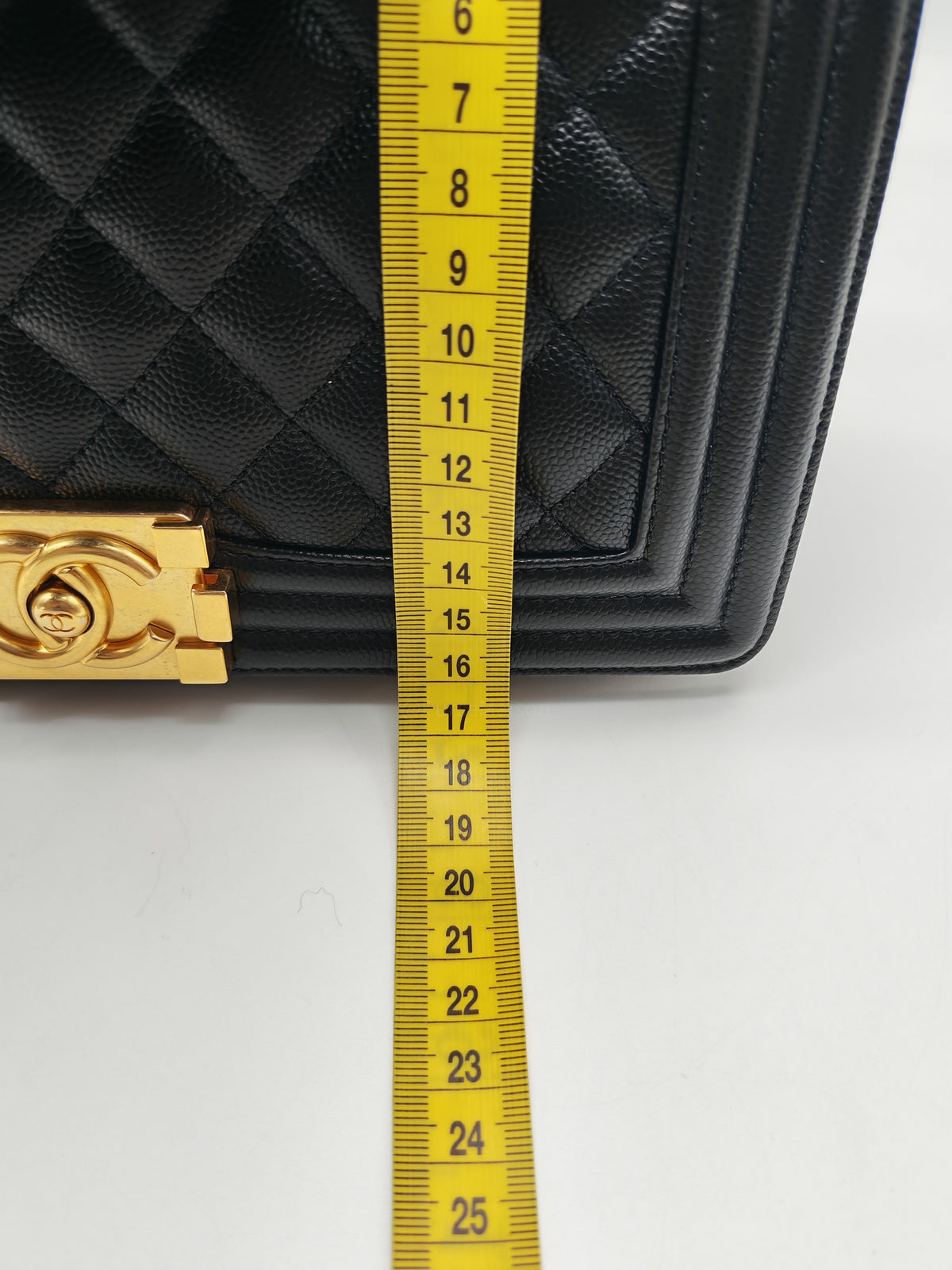Chanel Boy Old Medium in Black Caviar Leather and Aged Gold Hardware Microchip (A9****U6)