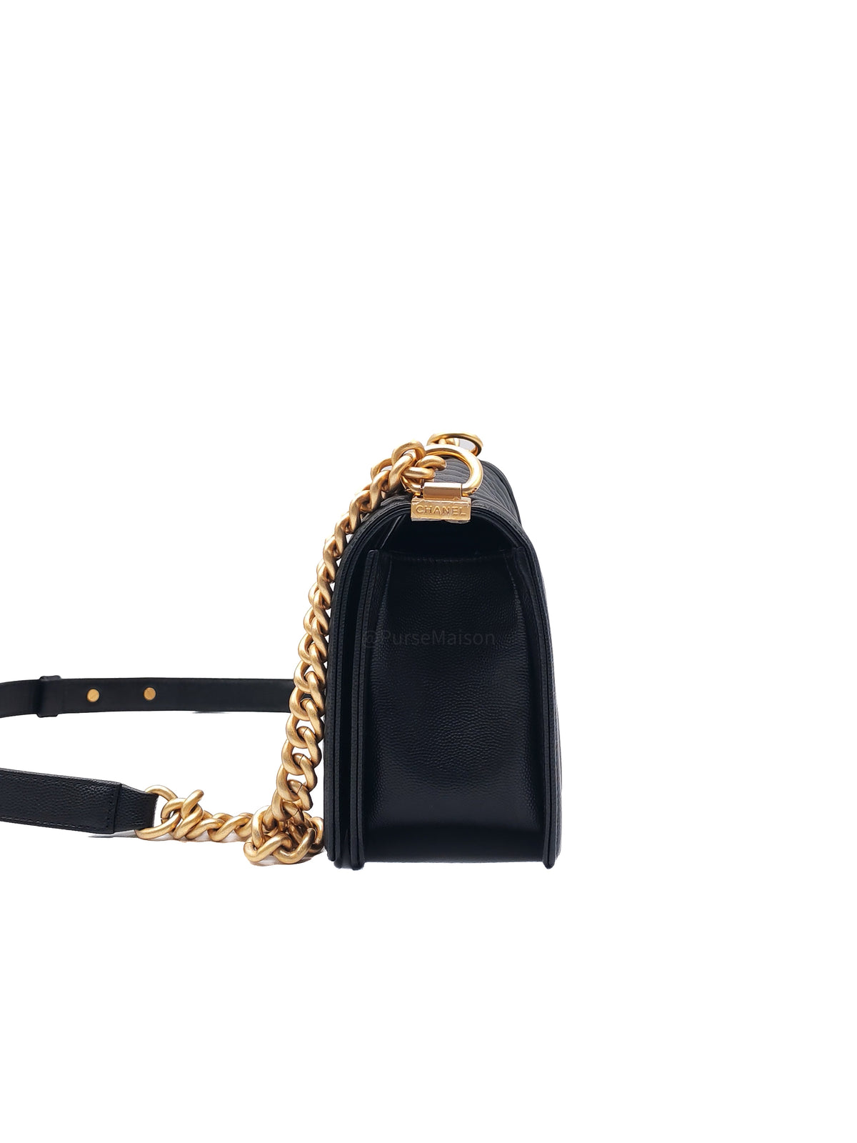 Chanel Boy Old Medium in Black Caviar Leather and Aged Gold Hardware Microchip (A9****U6)