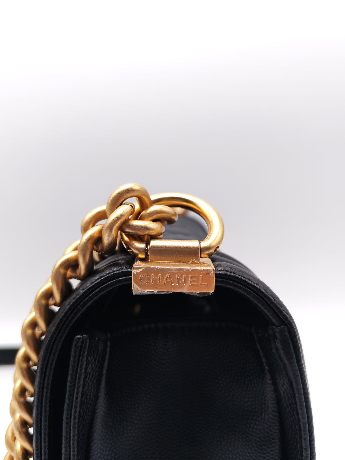 Chanel Boy Old Medium in Black Caviar Leather and Aged Gold Hardware Microchip (A9****U6)