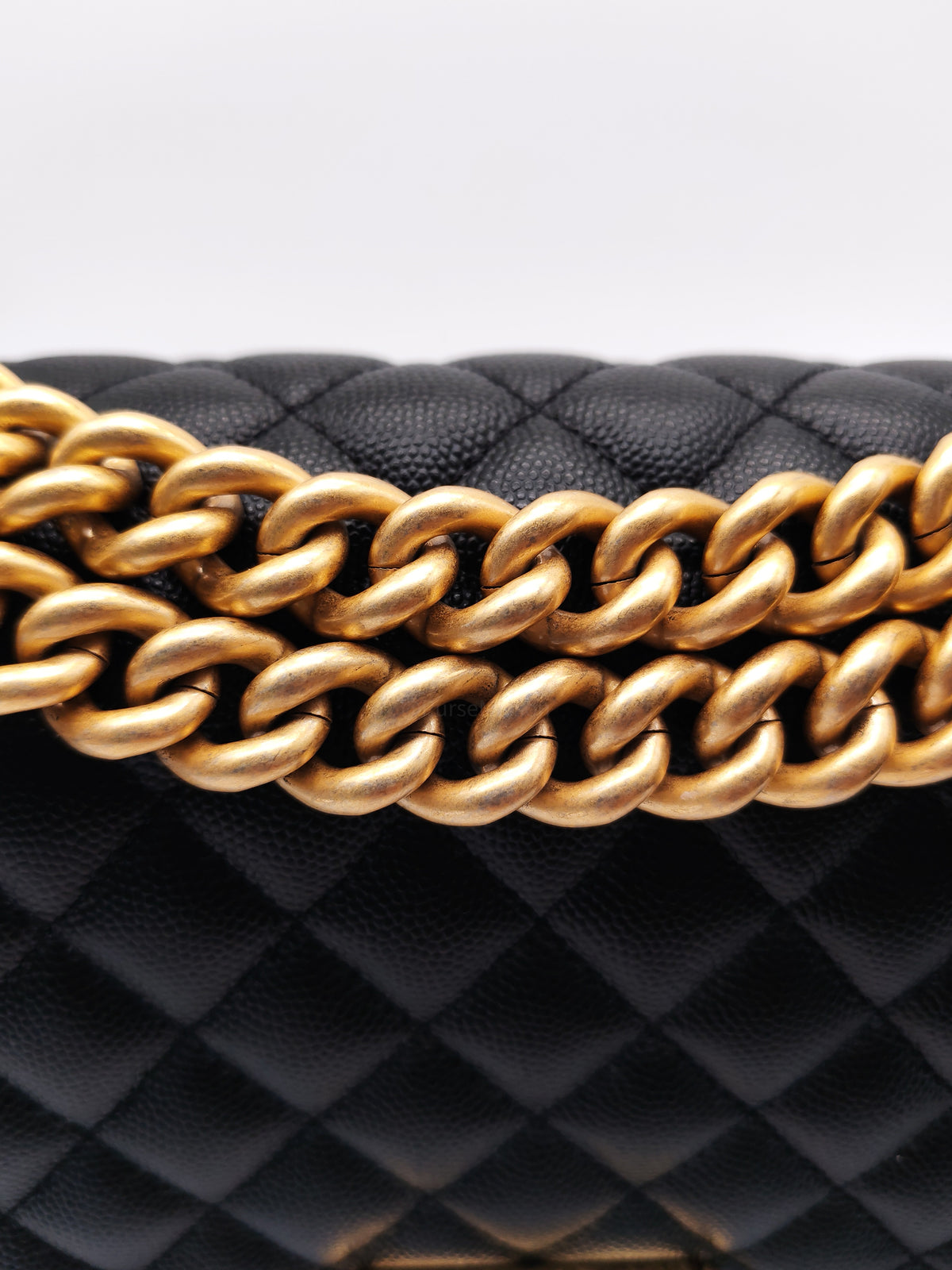 Chanel Boy Old Medium in Black Caviar Leather and Aged Gold Hardware Microchip (A9****U6)