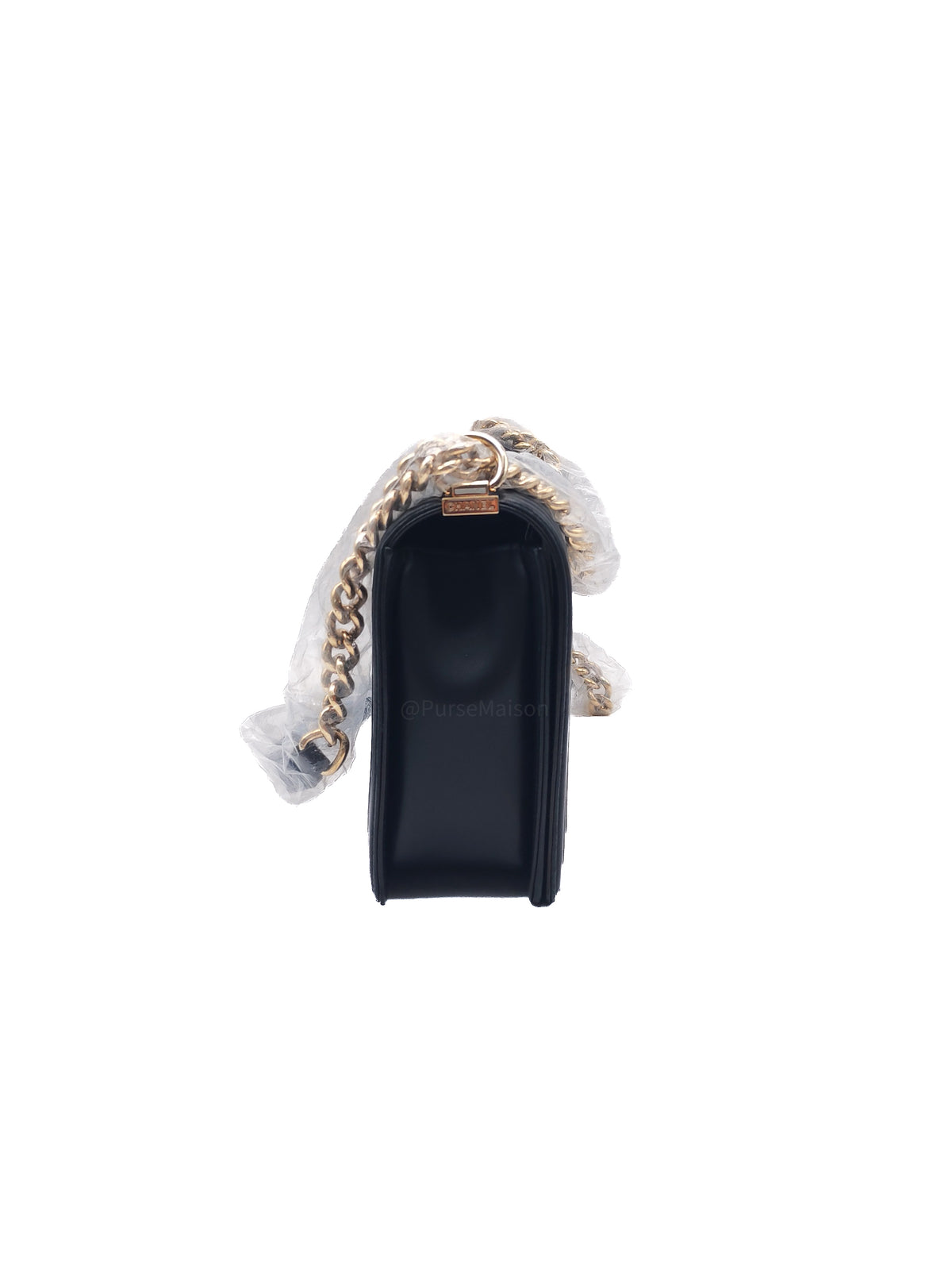 Chanel Boy New Medium in Black Lambskin Leather and Light Gold Hardware Series 22