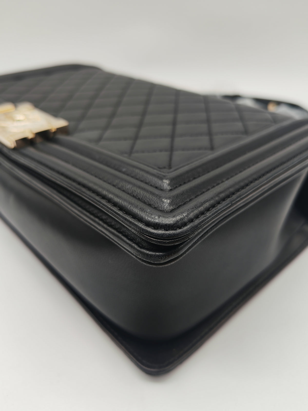 Chanel Boy New Medium in Black Lambskin Leather and Light Gold Hardware Series 22