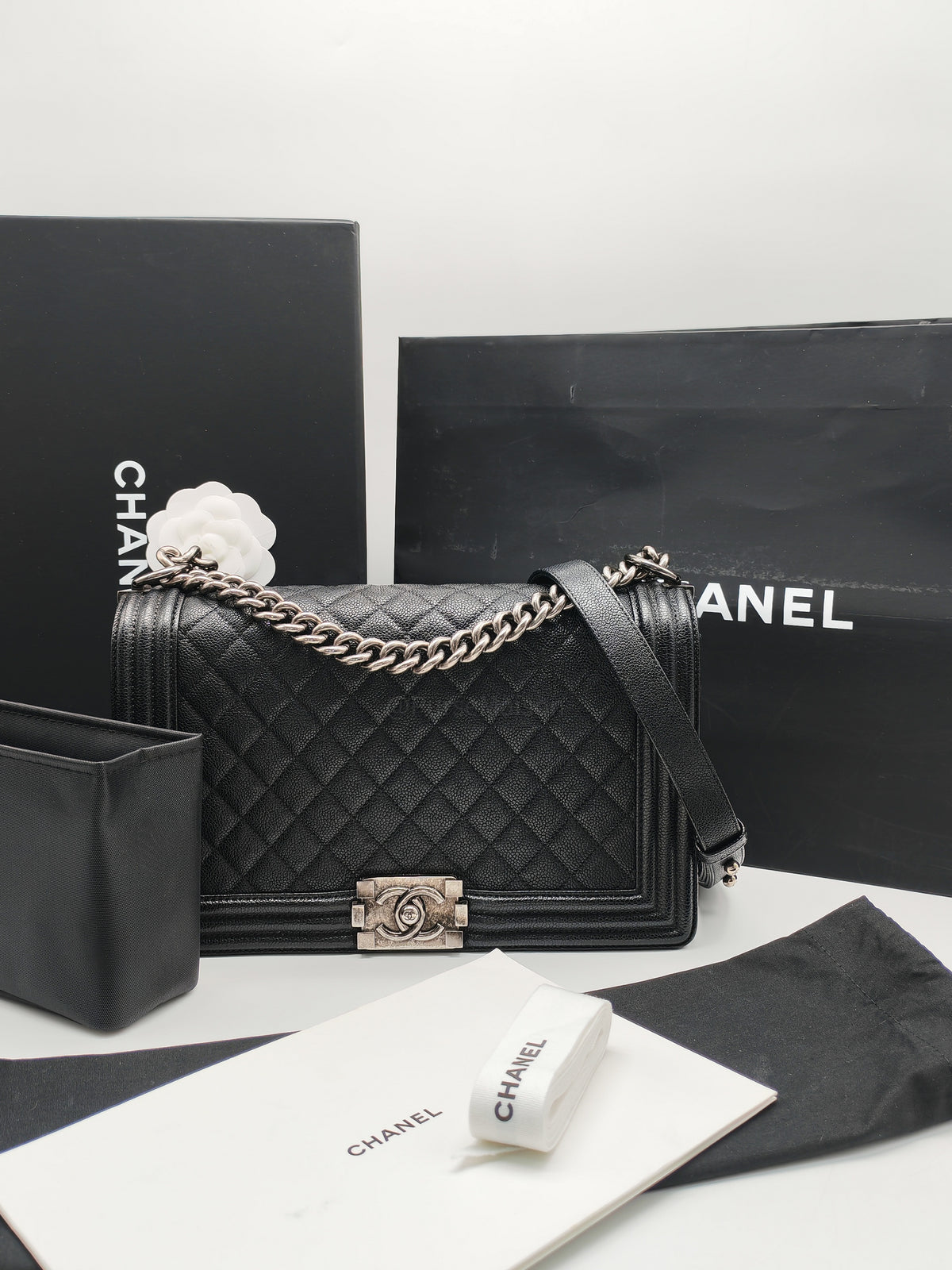 Chanel Boy New Medium in Black Caviar Leather and Ruthenium Hardware Series 23