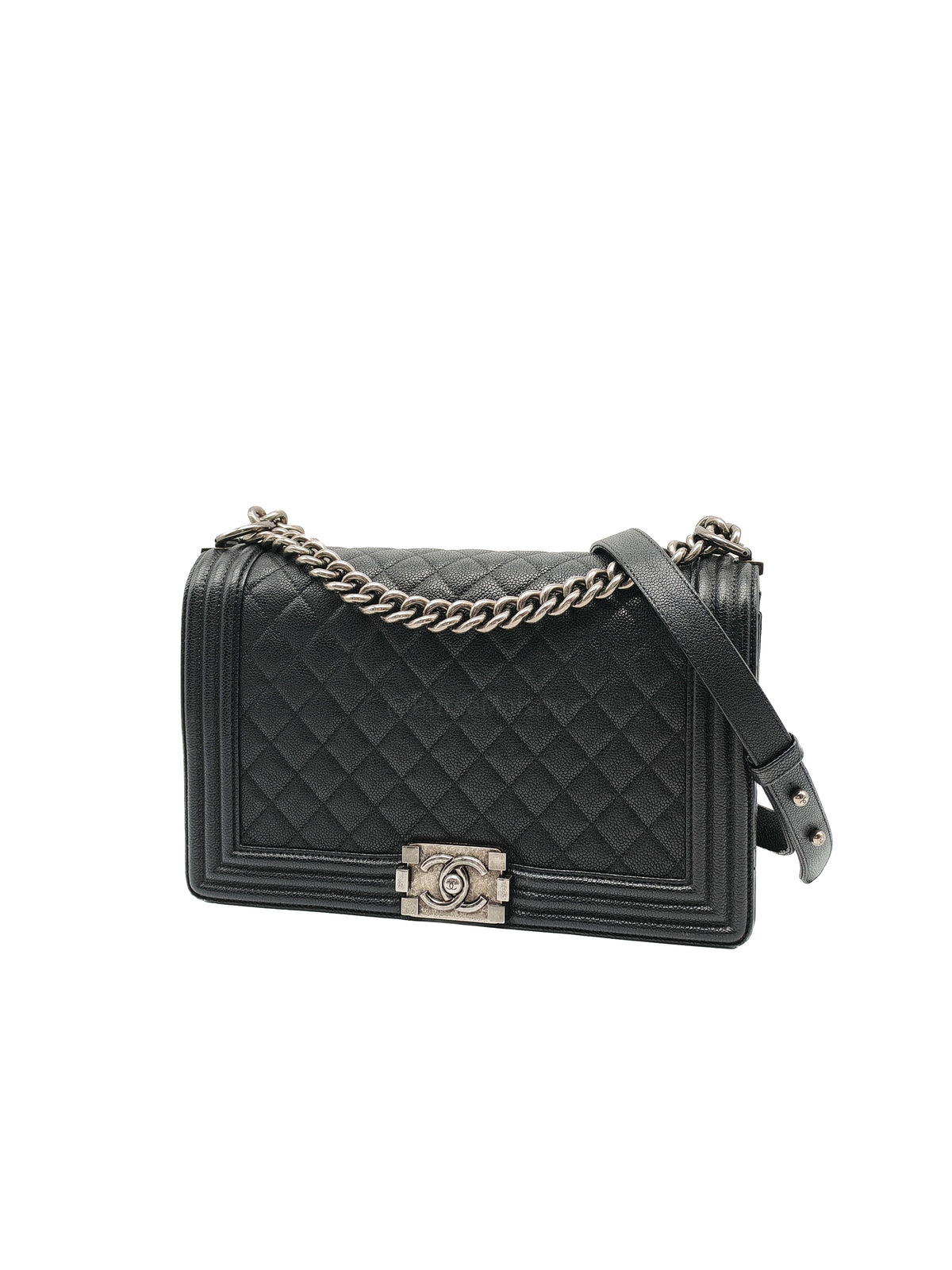 Chanel Boy New Medium in Black Caviar Leather and Ruthenium Hardware Series 23