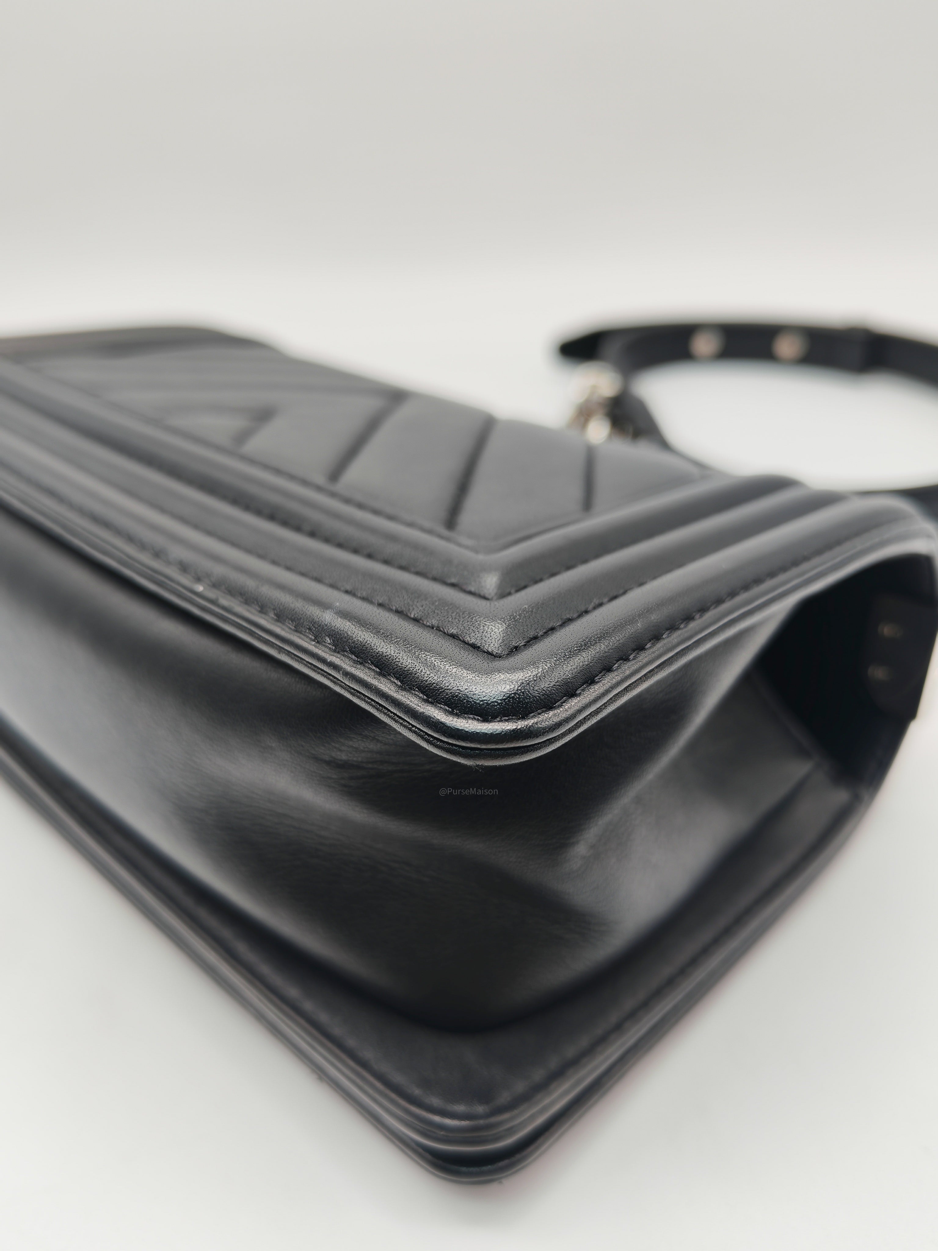 Chanel Le Boy Small in Black Chevron Lambskin Leather and Silver Hardware Series 22