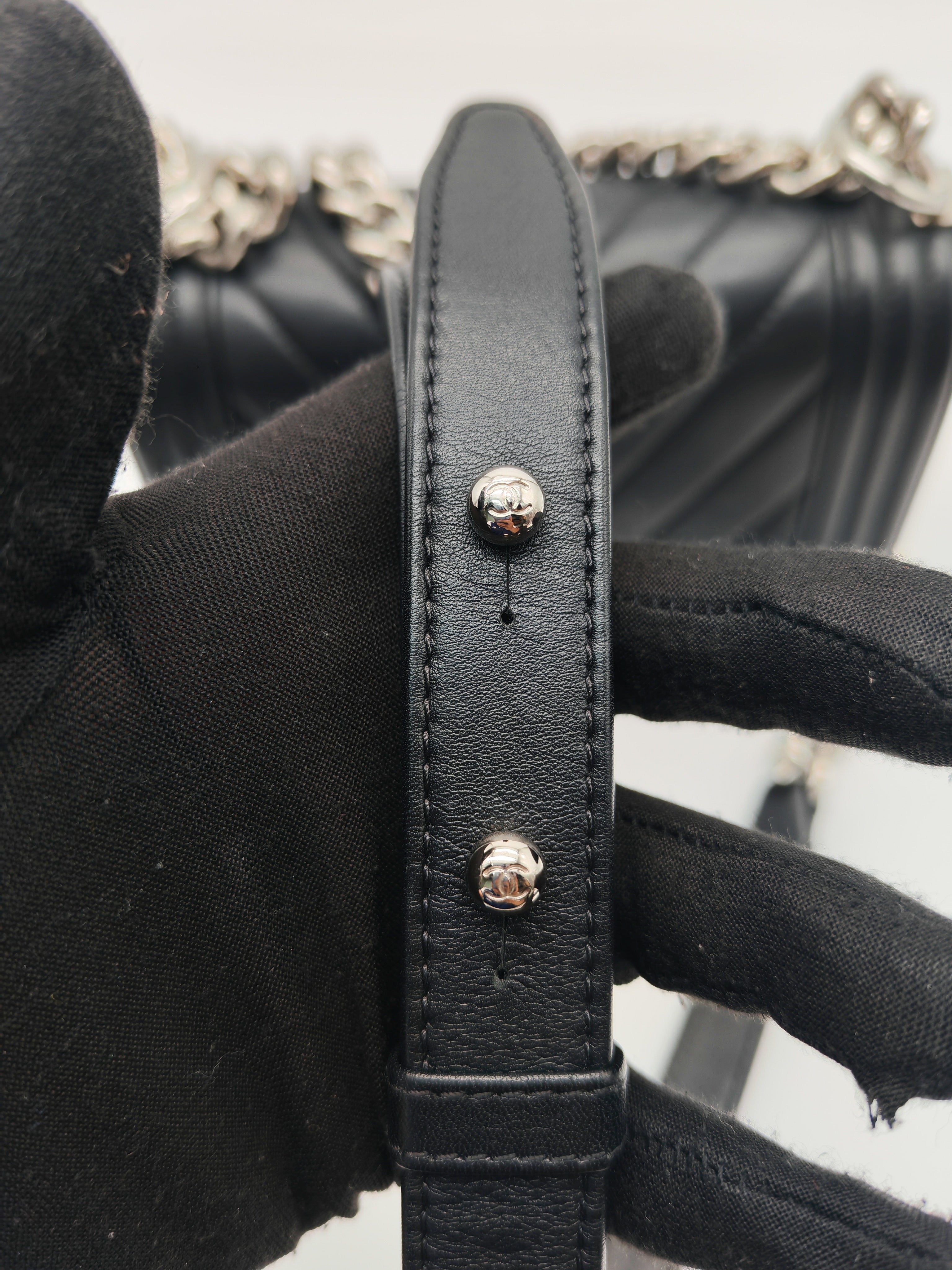 Chanel Le Boy Small in Black Chevron Lambskin Leather and Silver Hardware Series 22