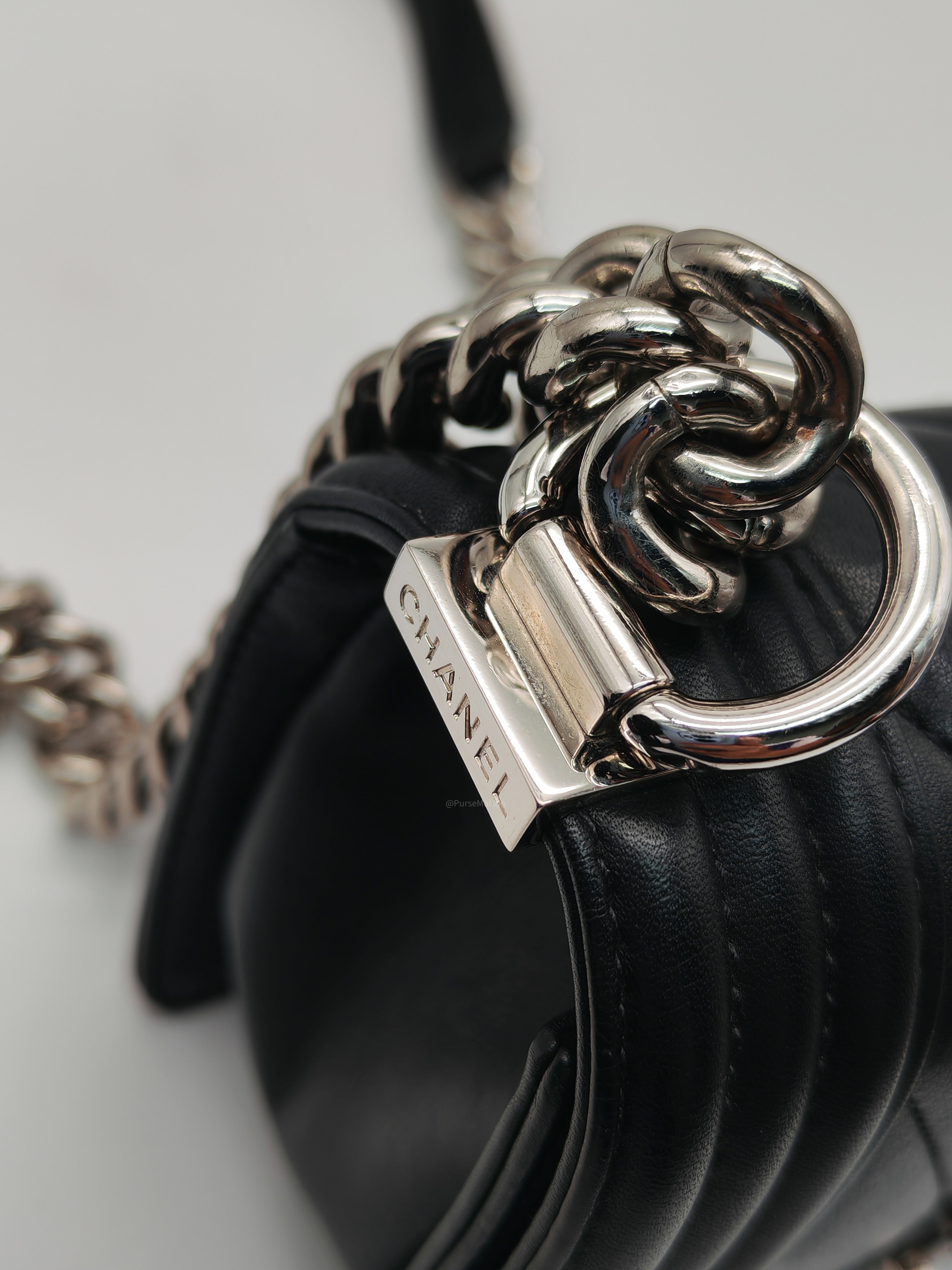 Chanel Le Boy Small in Black Chevron Lambskin Leather and Silver Hardware Series 22
