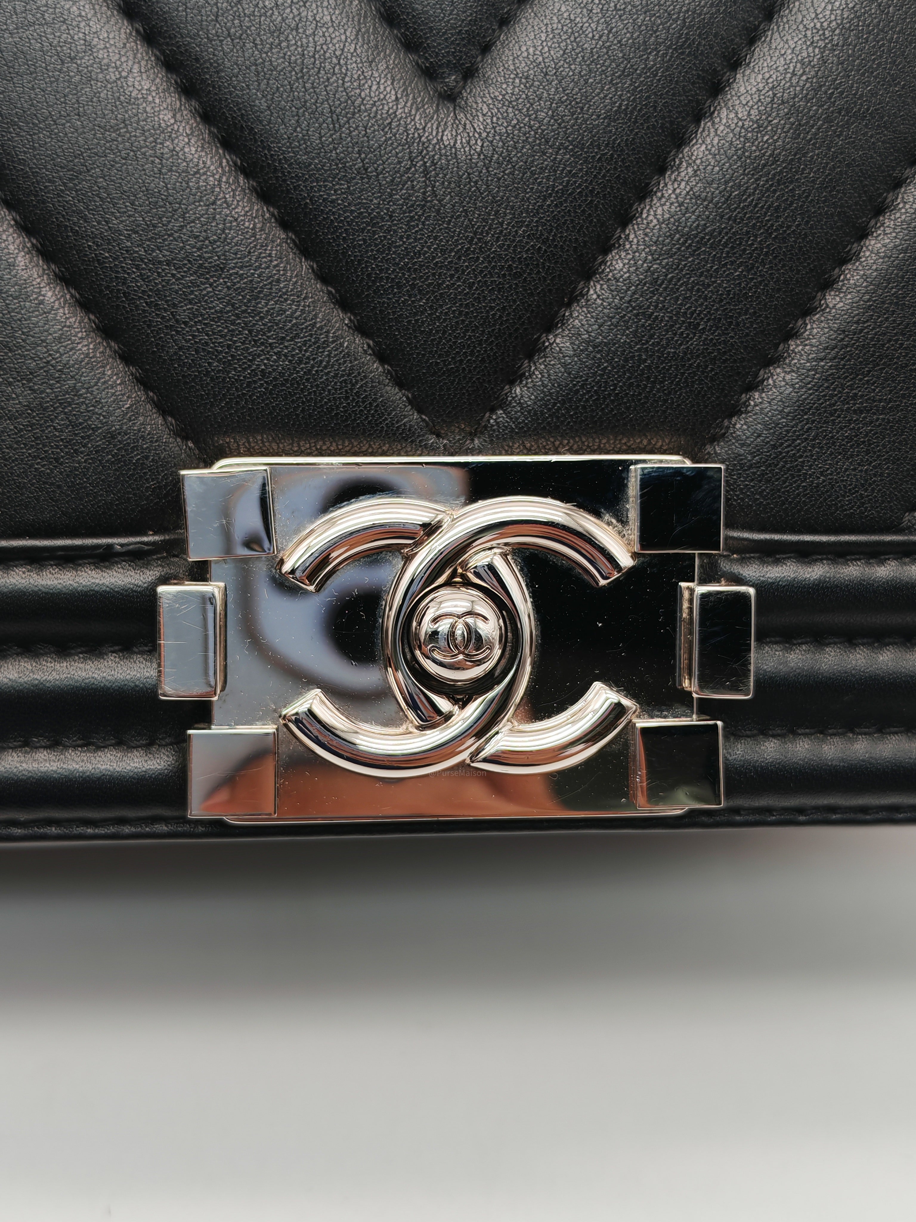 Chanel Le Boy Small in Black Chevron Lambskin Leather and Silver Hardware Series 22