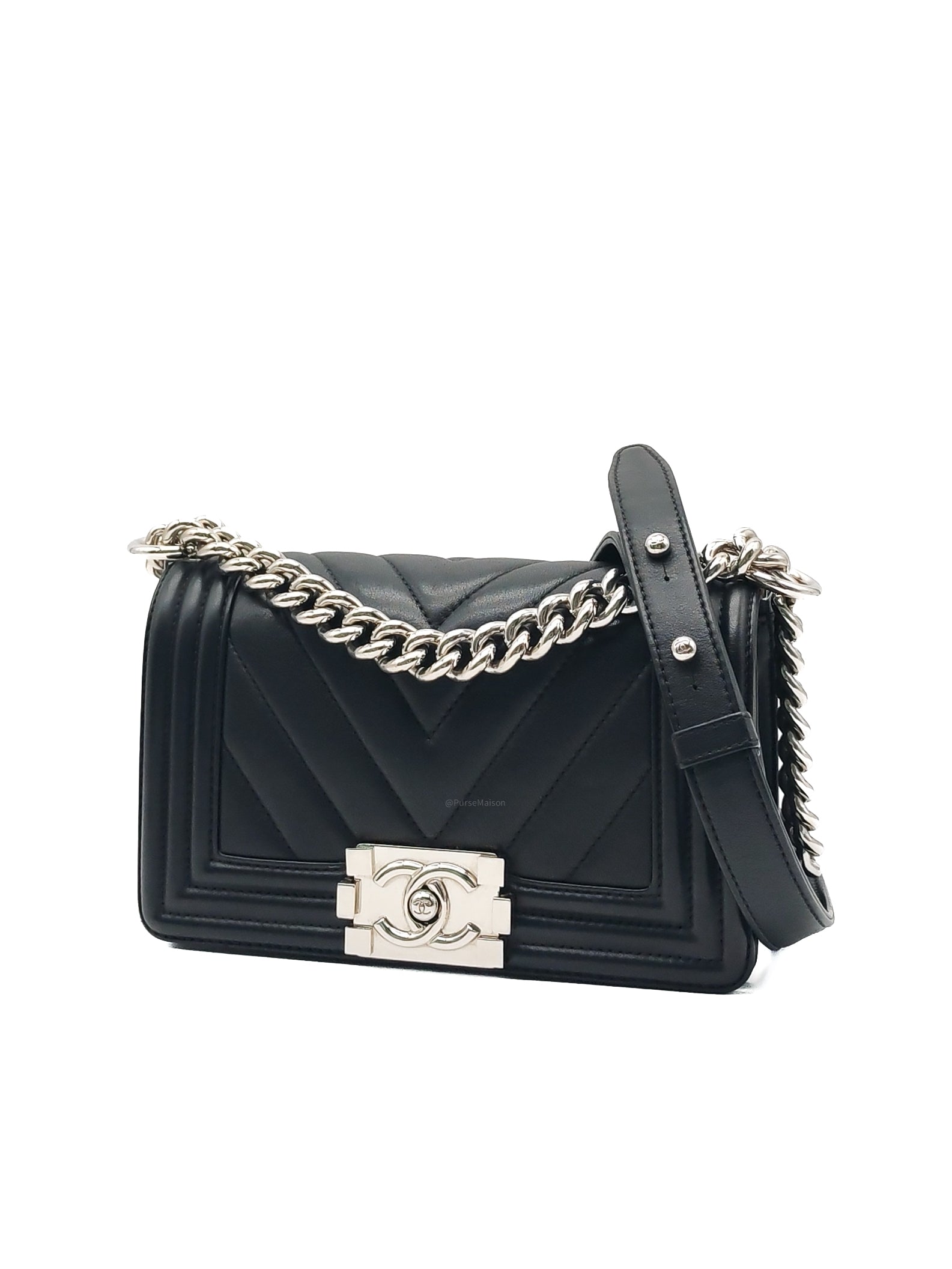 Chanel Le Boy Small in Black Chevron Lambskin Leather and Silver Hardware Series 22