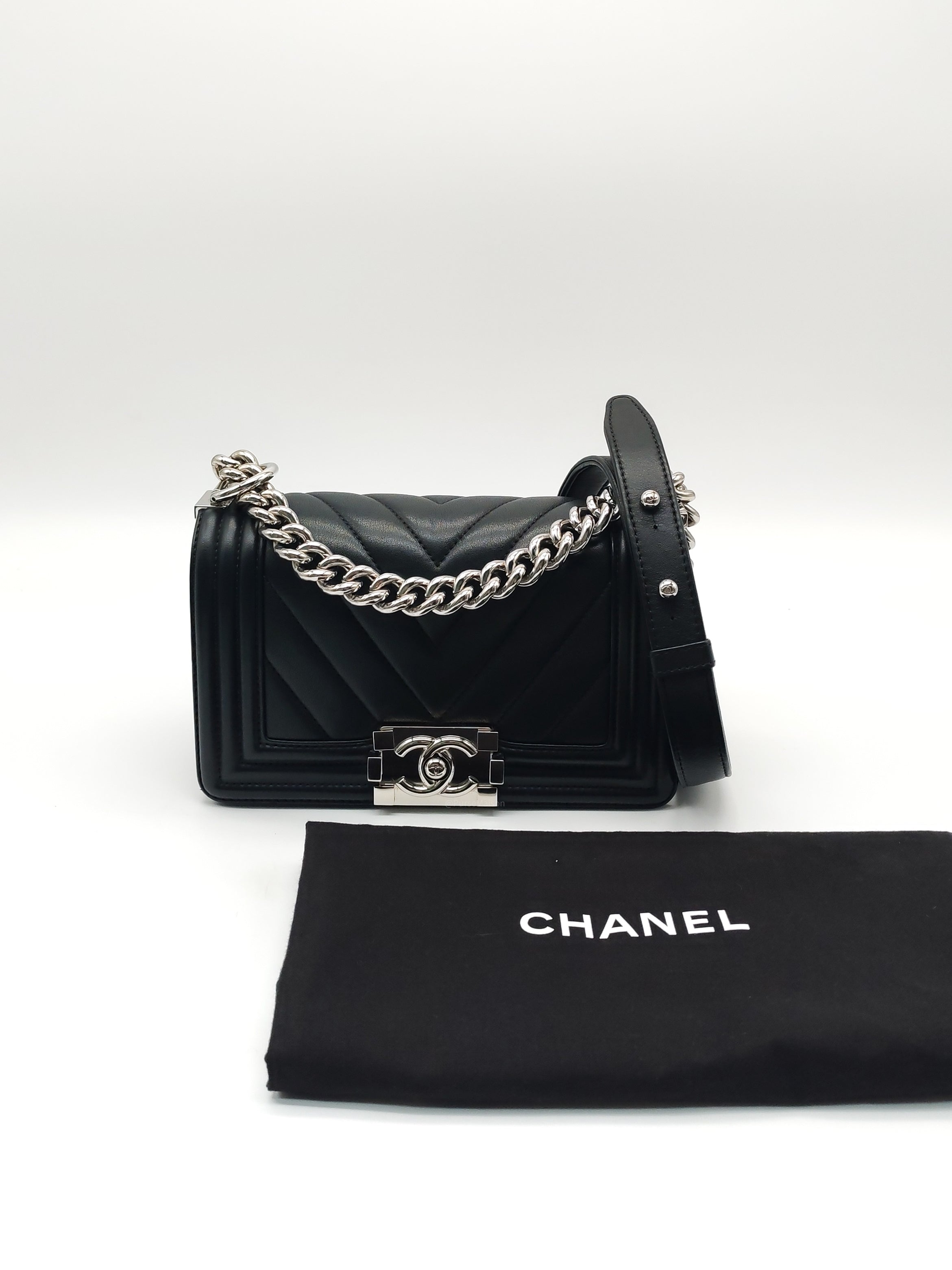 Chanel Le Boy Small in Black Chevron Lambskin Leather and Silver Hardware Series 22
