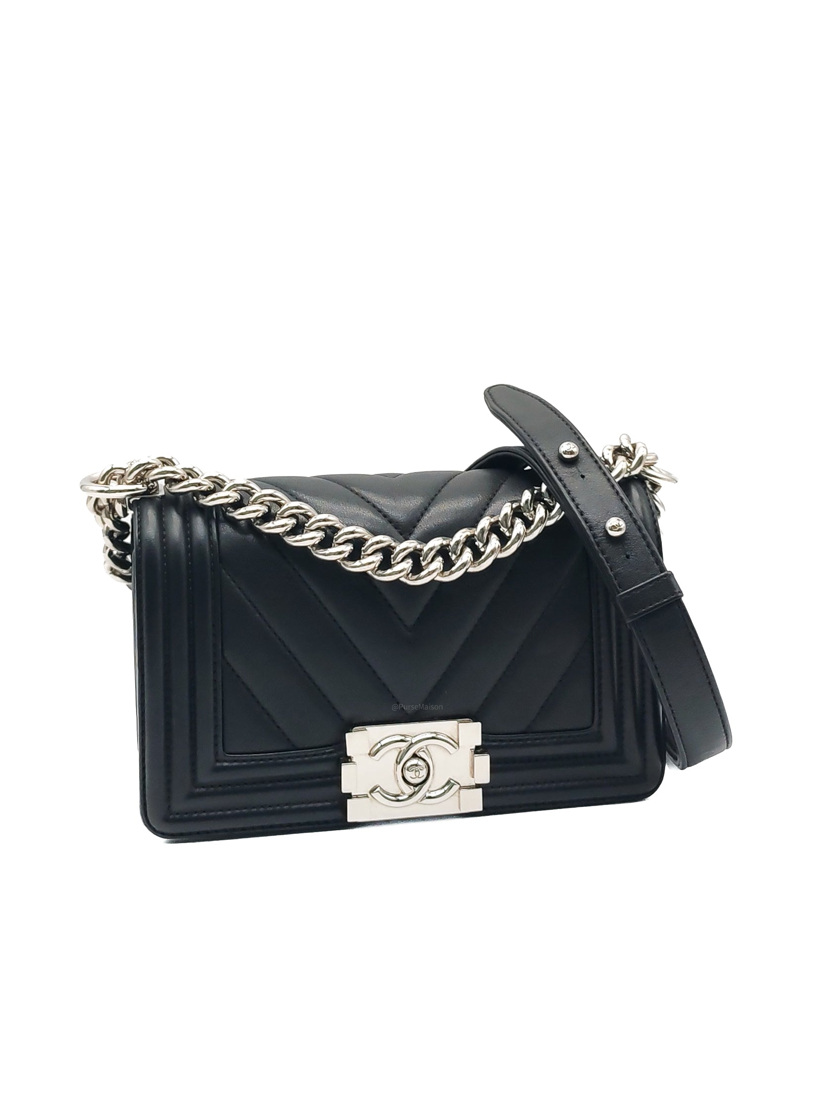 Chanel Le Boy Small in Black Chevron Lambskin Leather and Silver Hardware Series 22