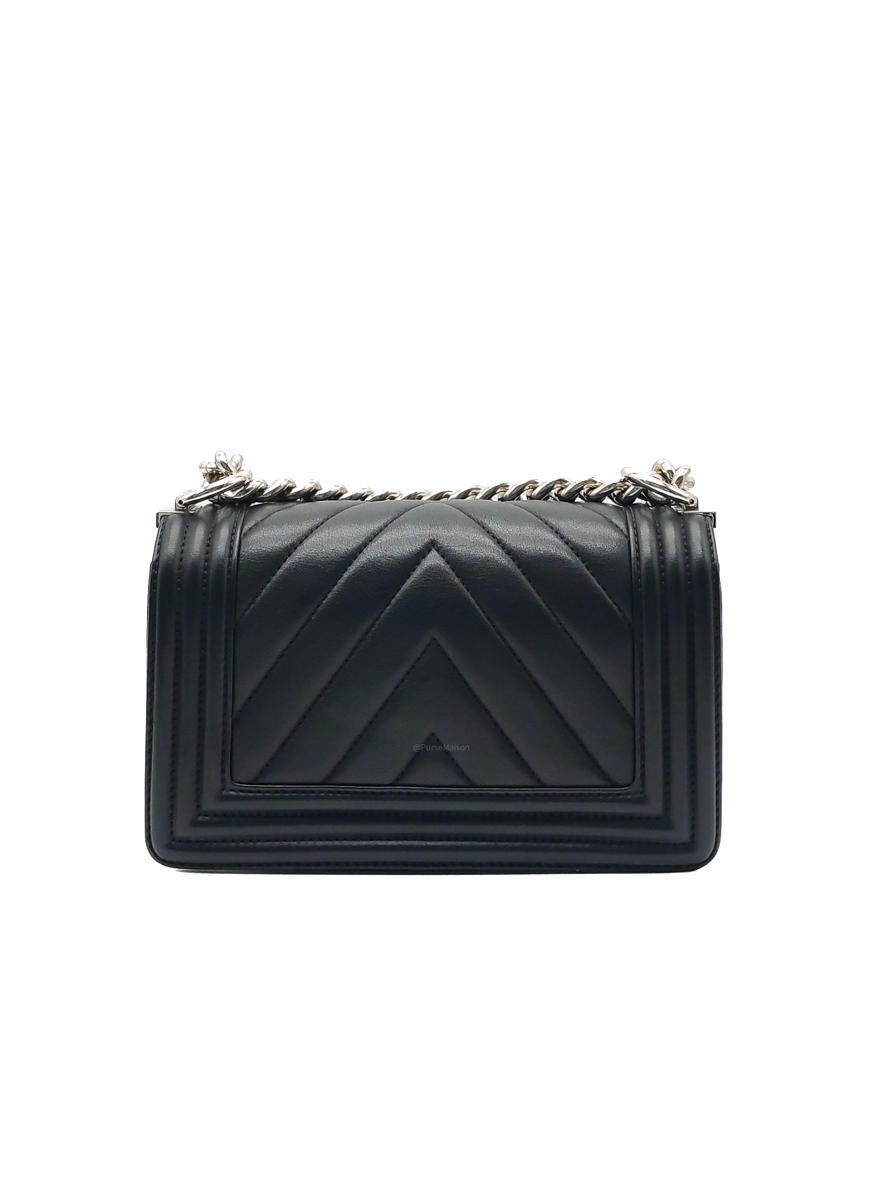 Chanel Le Boy Small in Black Chevron Lambskin Leather and Silver Hardware Series 22