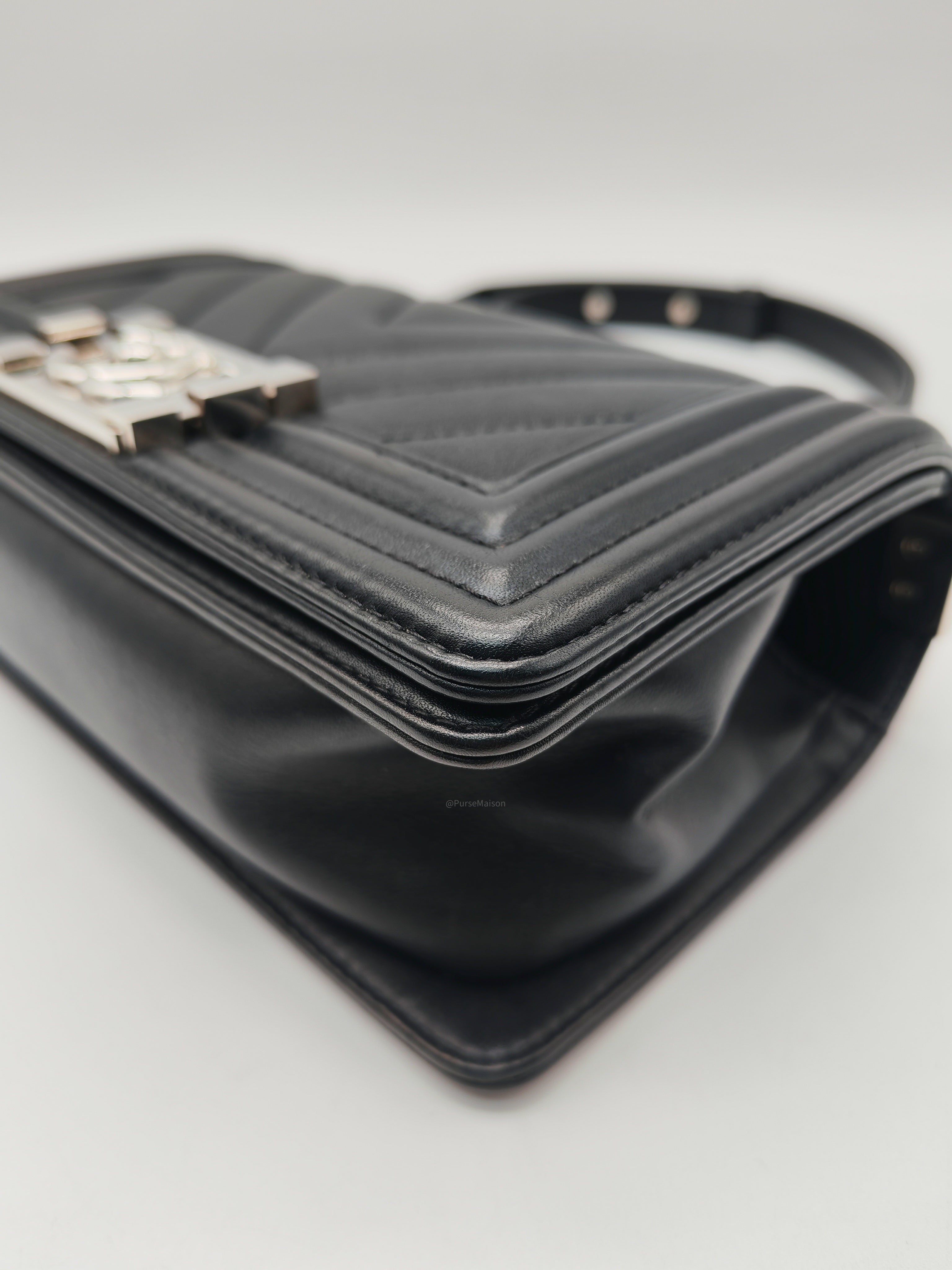 Chanel Le Boy Small in Black Chevron Lambskin Leather and Silver Hardware Series 22