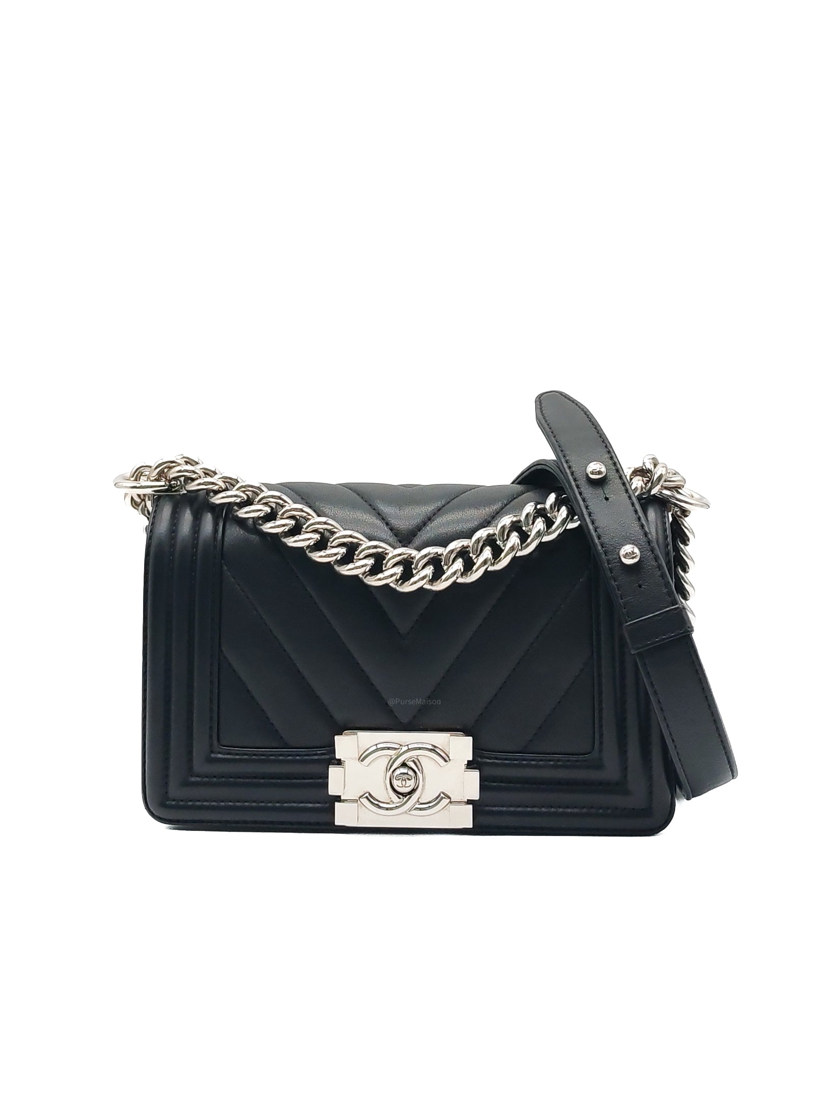 Chanel Le Boy Small in Black Chevron Lambskin Leather and Silver Hardware Series 22